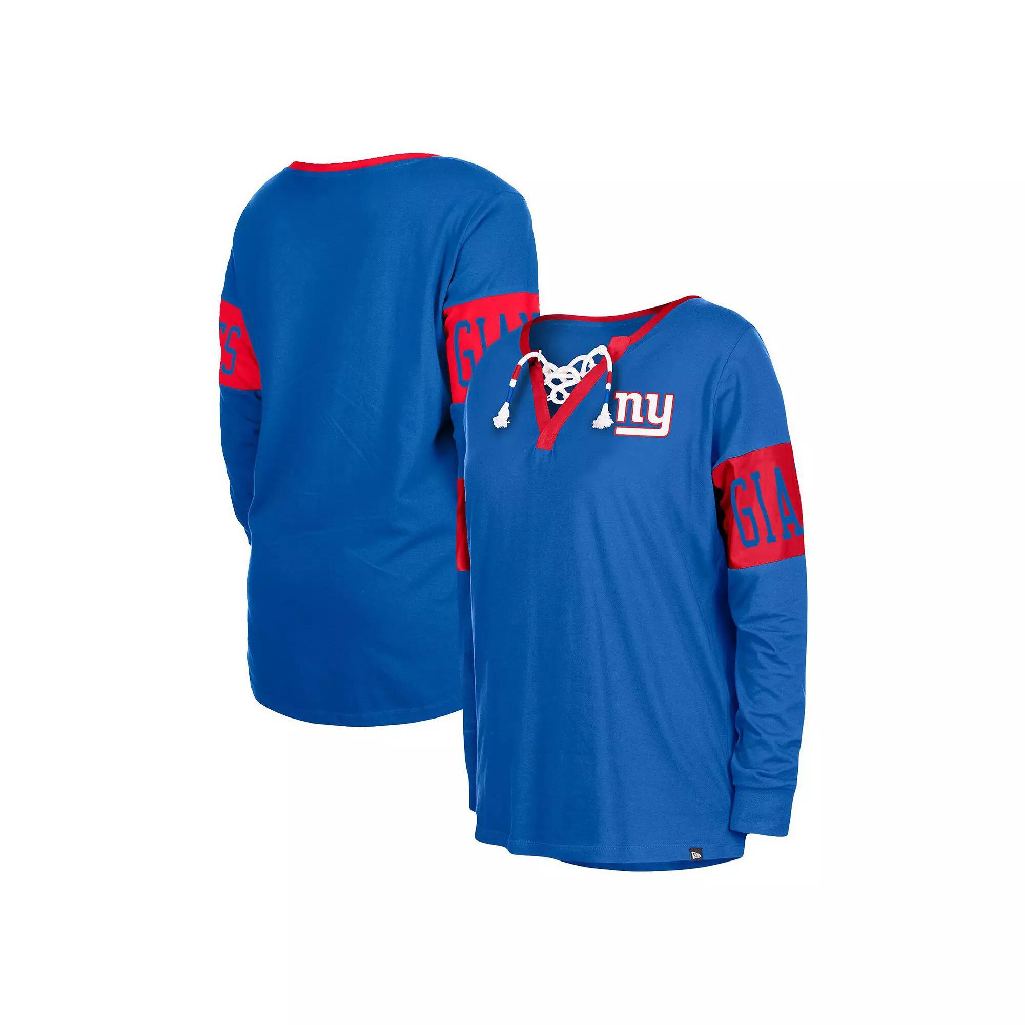 Women's New Era Royal New York Giants Lace-Up Notch Neck Long Sleeve T-Shirt, Size: Small, Blue Product Image