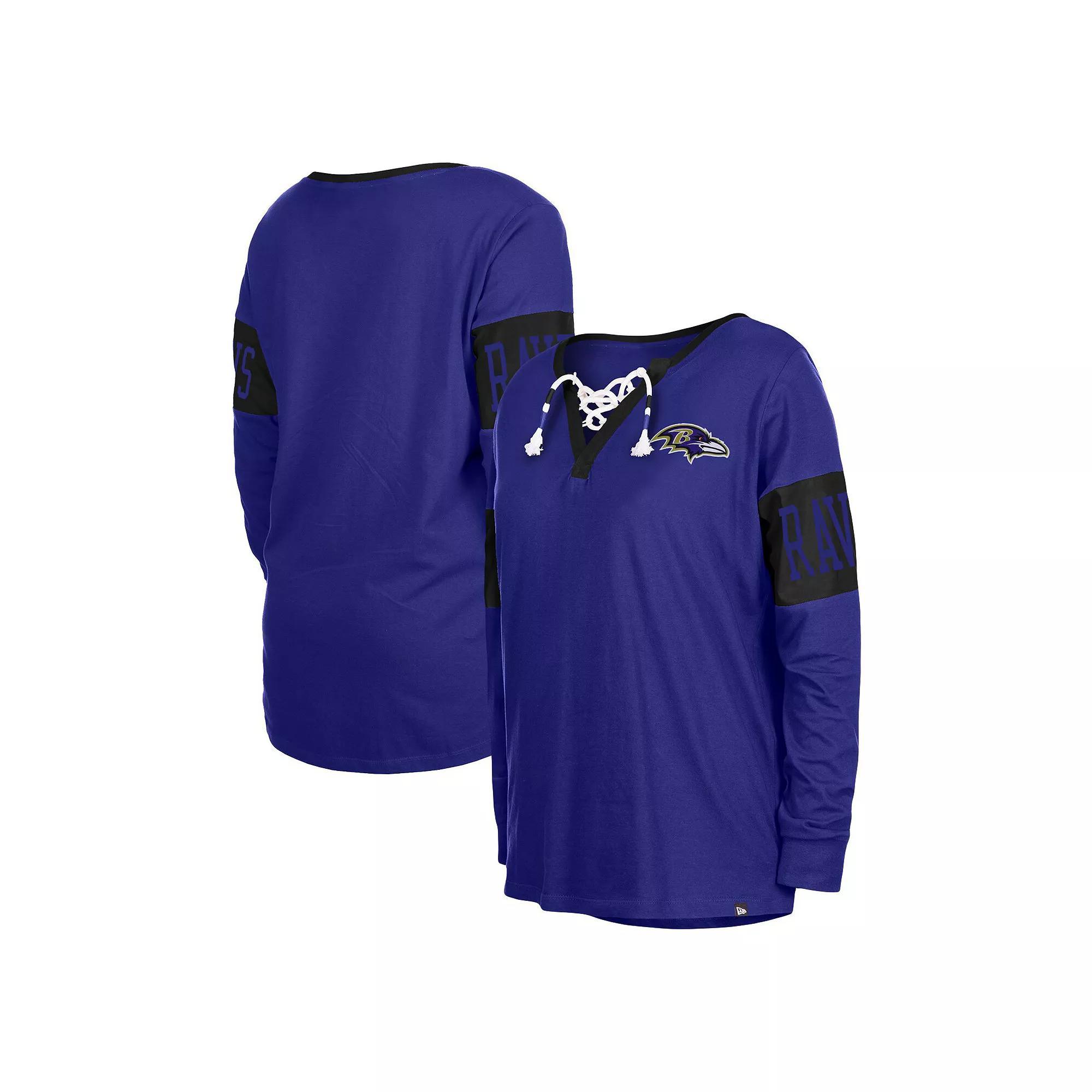 Women's New Era Black Baltimore Ravens Lace-Up Notch Neck Long Sleeve T-Shirt, Size: Small, Purple Product Image