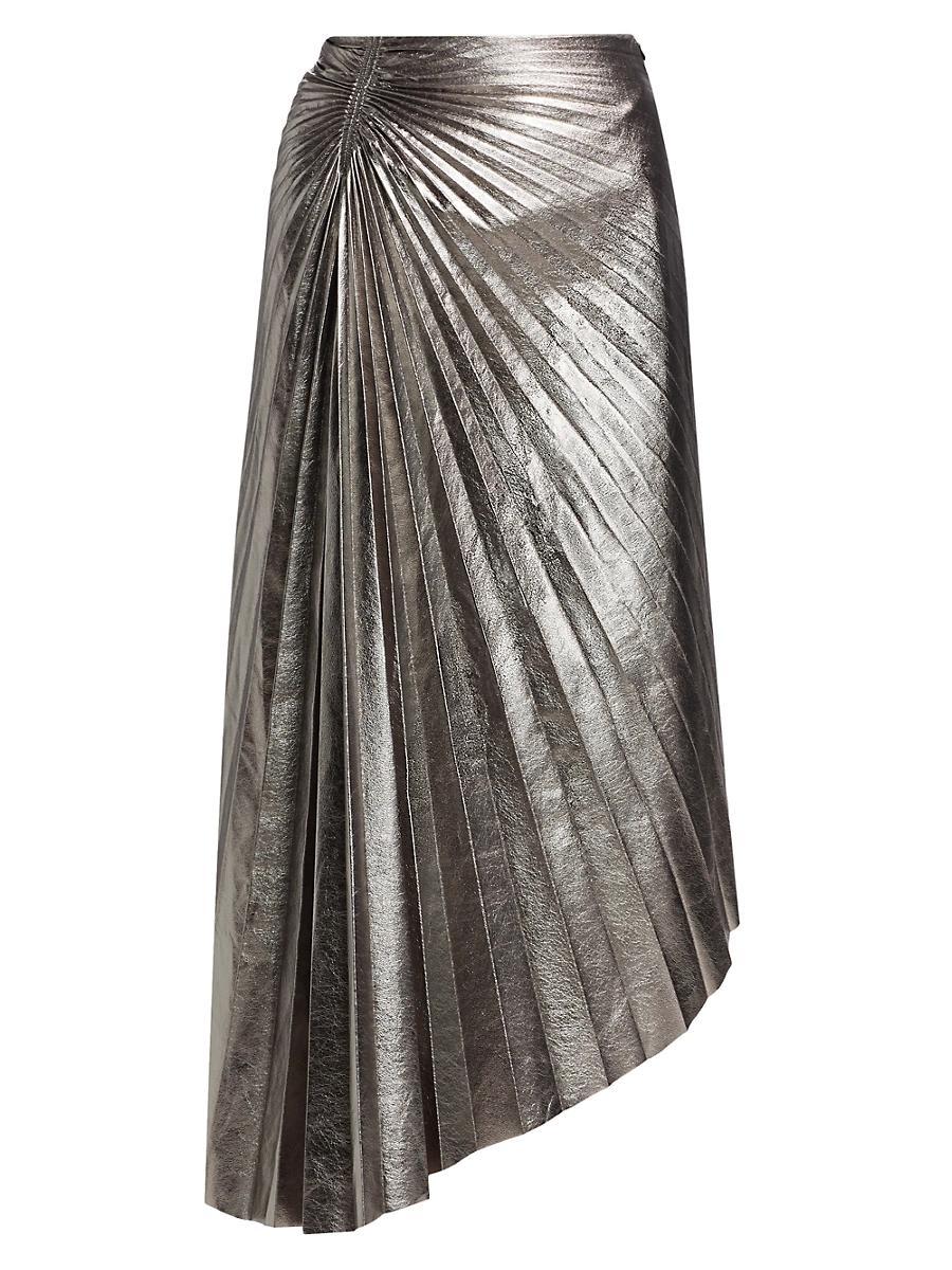 Womens Tracy Metallic Faux-Leather Pleated Midi-Skirt Product Image