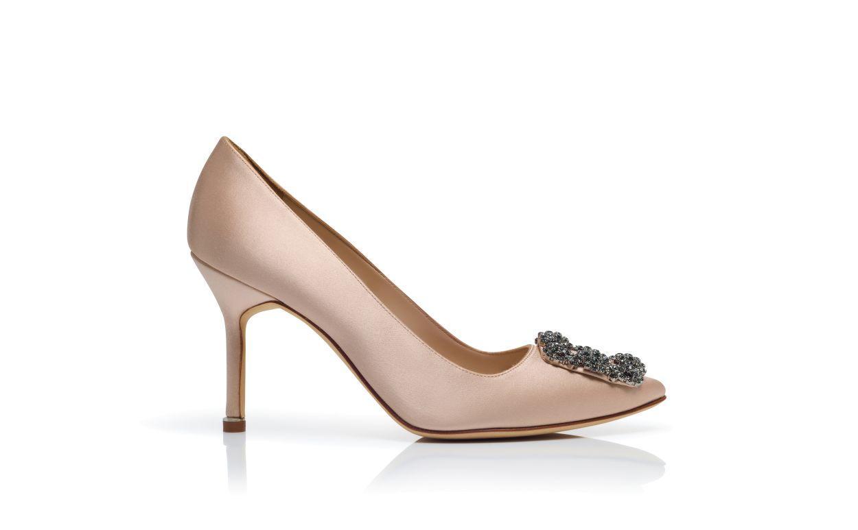 HANGISI 90 Beige Satin Jewel Buckle Pumps Product Image
