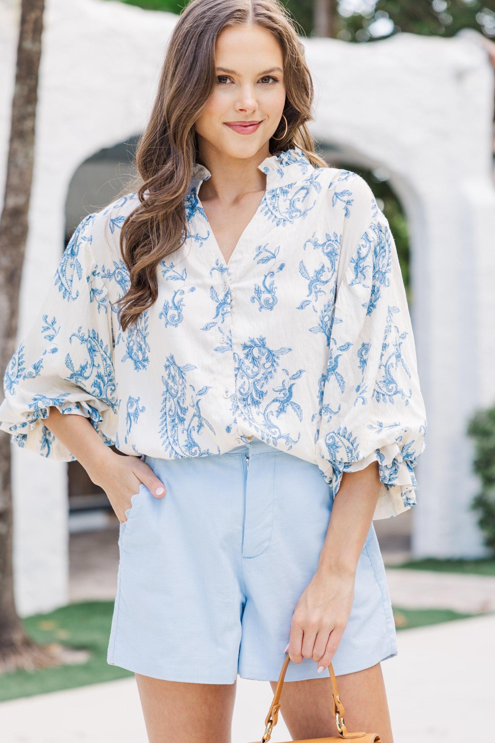 The Gravitate Blue Toile Blouse Female Product Image