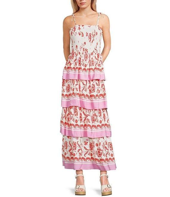 C&V Chelsea & Violet Square Neck Sleeveless Tiered Floral Tropical Print Maxi Dress Product Image