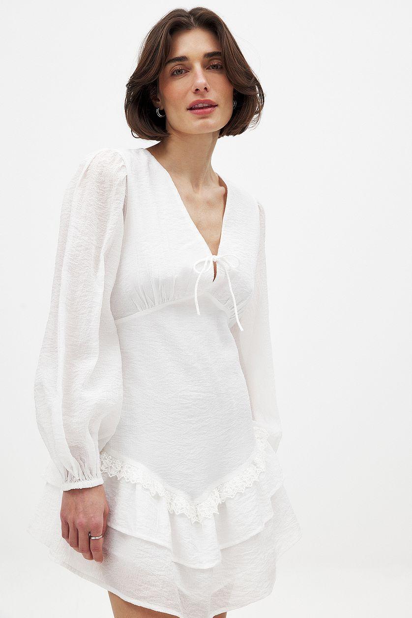 Lace Trim Ruffle Mini Dress Product Image
