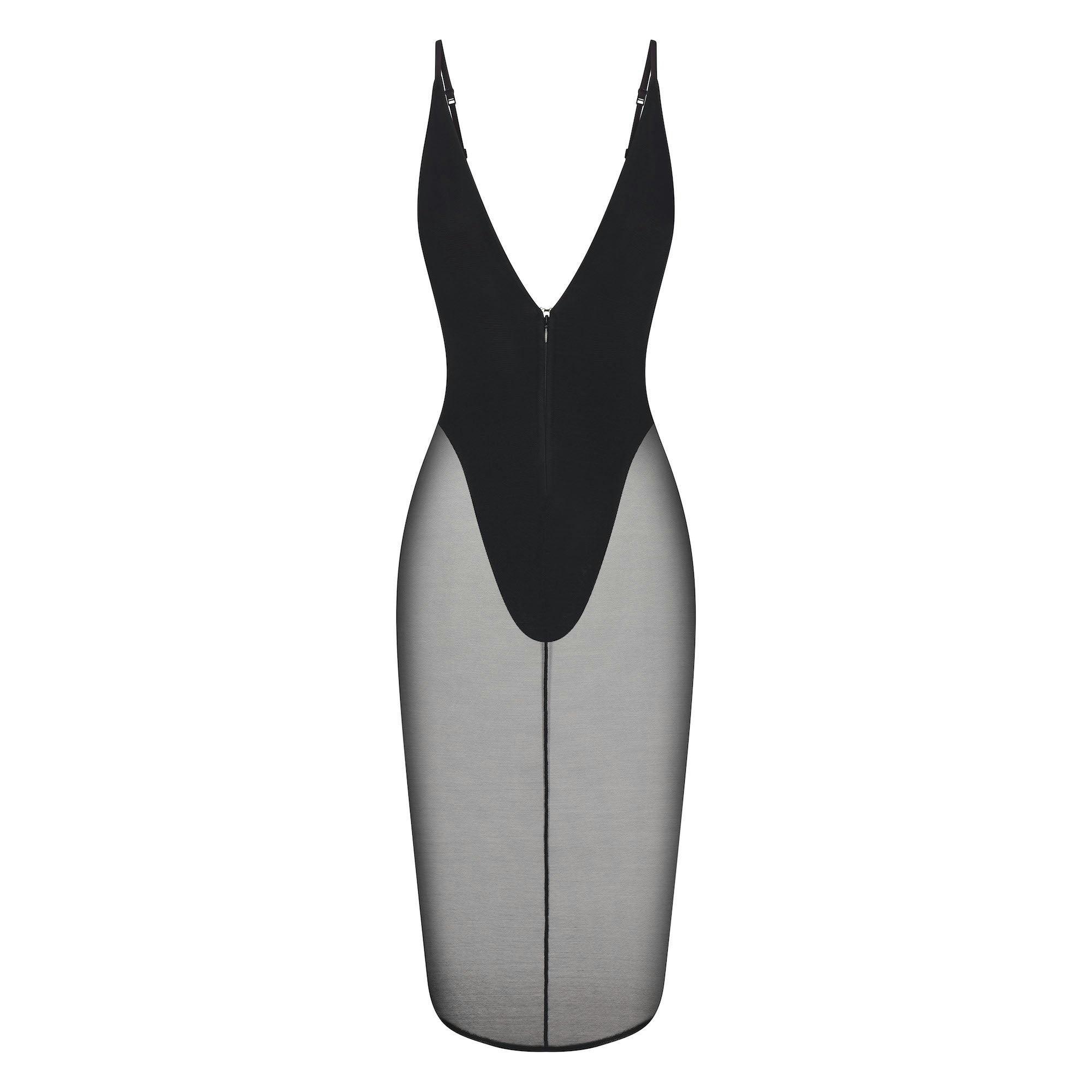 SKIMS BODY MESH PLUNGE MIDI DRESS | ONYX Product Image