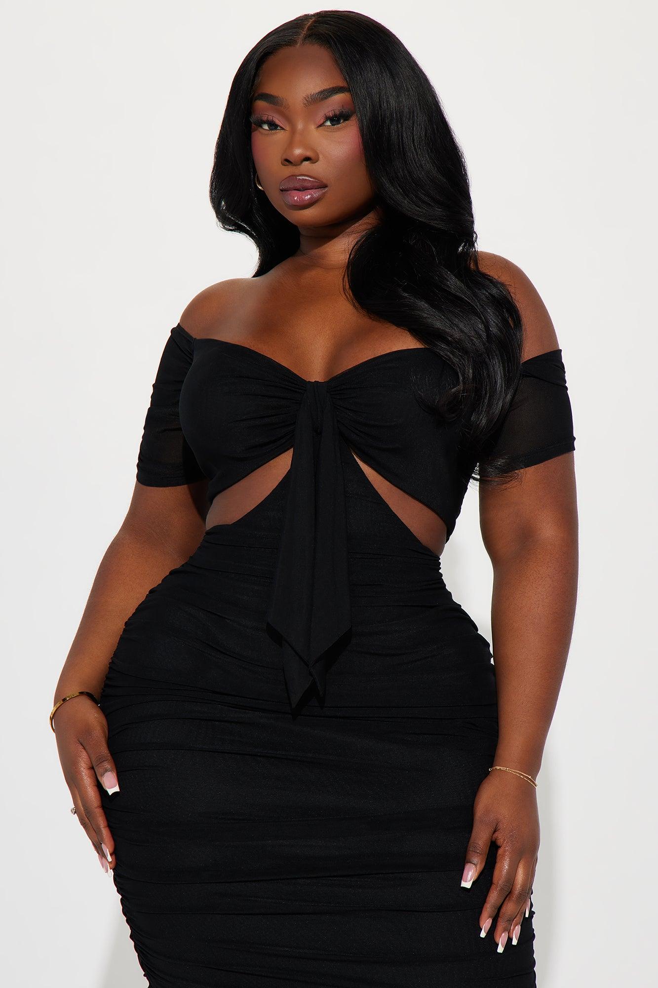 Simple And Sweet Mesh Ruched Dress - Black Product Image