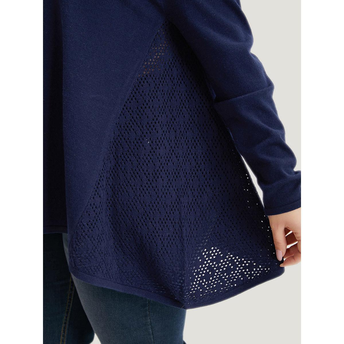 Plus Size Supersoft Essentials Cut Out Patchwork Pullover DarkBlue Women Casual Loose Long Sleeve Round Neck Dailywear Pullovers BloomChic 10/M Product Image
