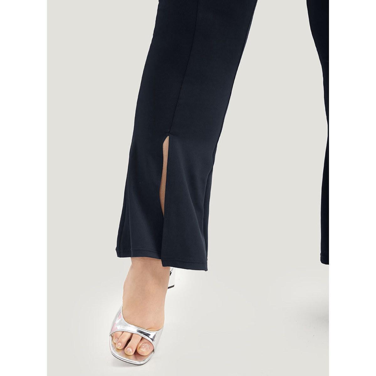 Plus Size Tummy Control Flare Leg Split Hem Leggings Women Midnight Elegant High stretch Flare Leg High Rise Dailywear Leggings BloomChic 14-16/1X Product Image