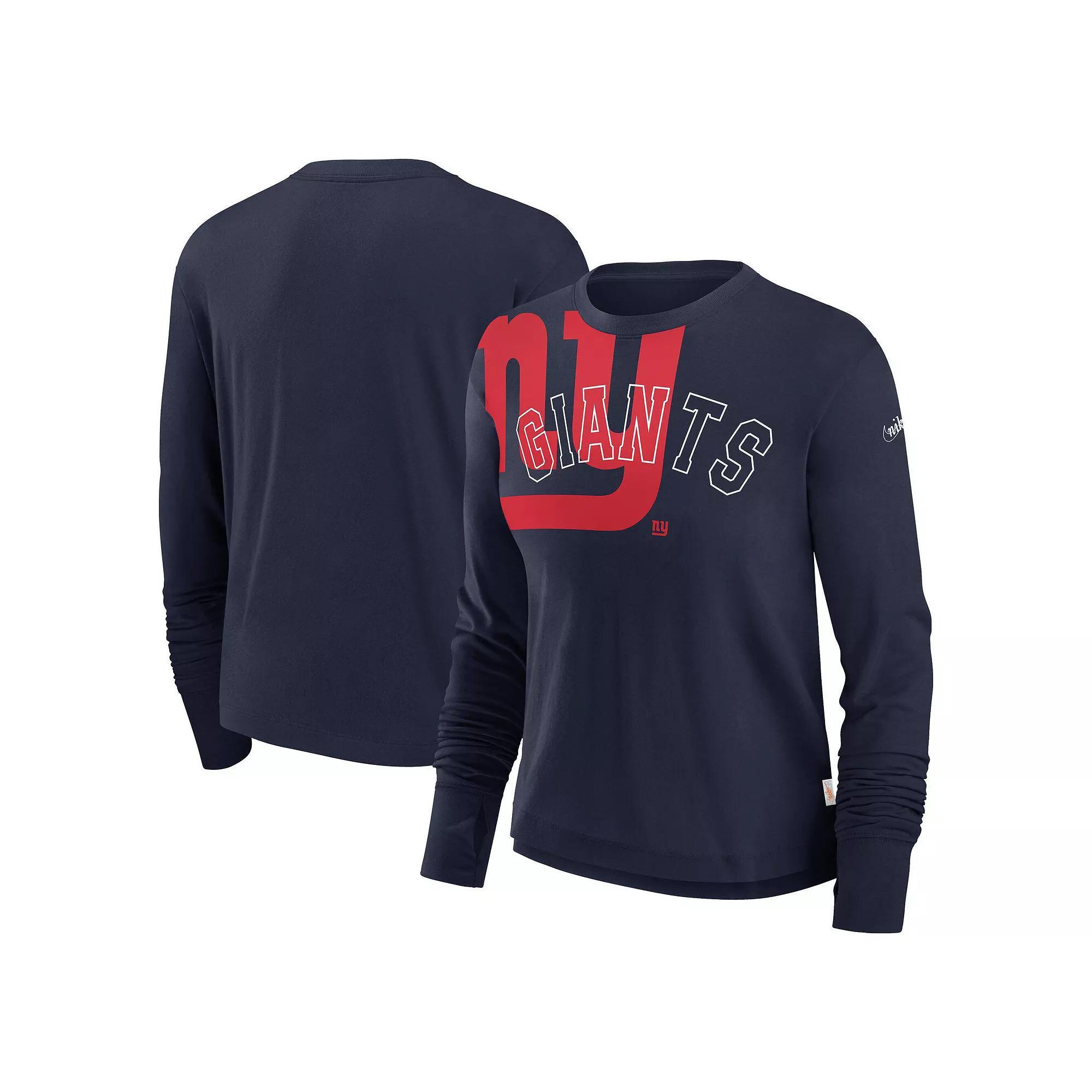 Womens Nike New England Patriots Modest Crop Performance Long Sleeve T-Shirt Blue Product Image