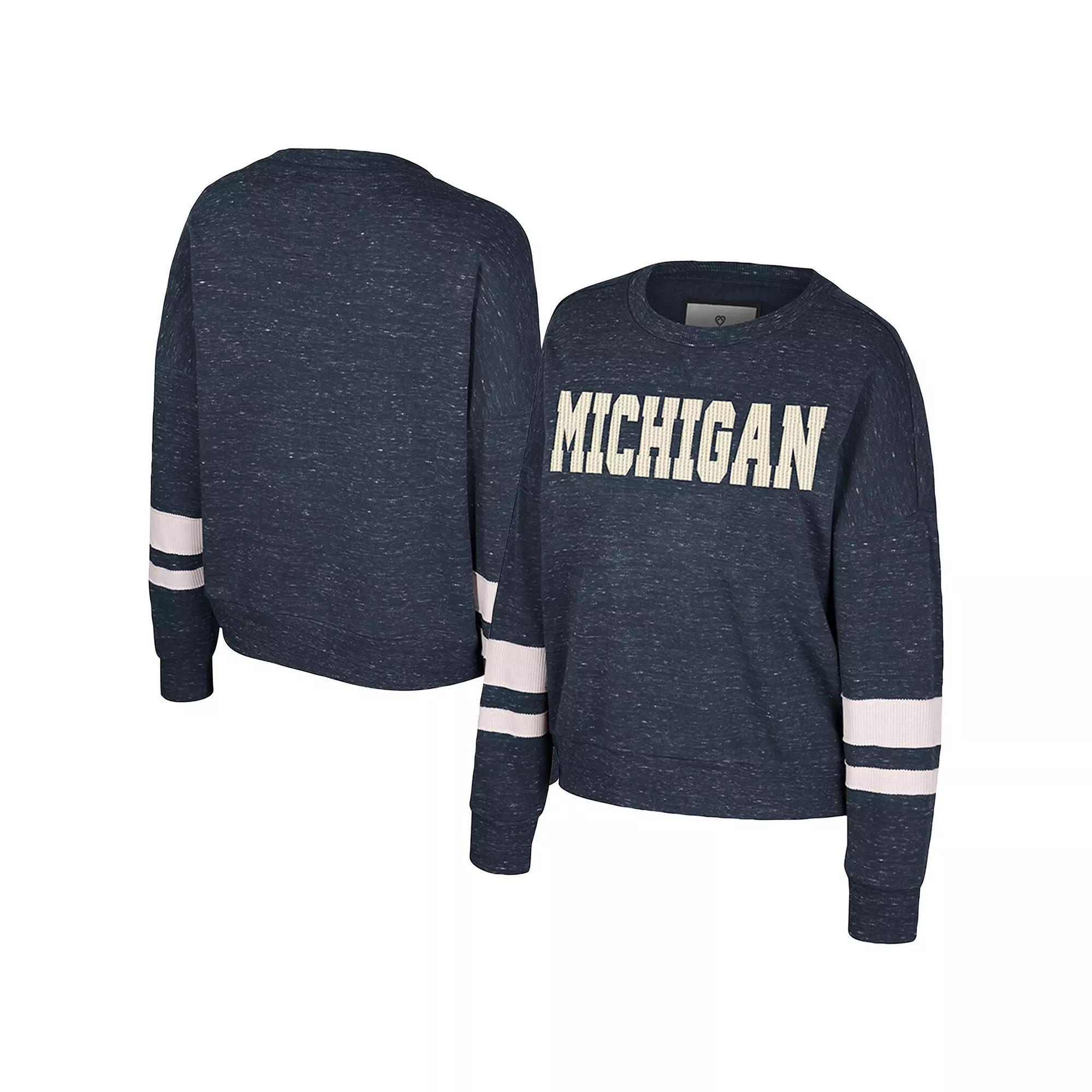 Women's Colosseum Navy Michigan Wolverines Lost City Speckle Pullover Sweatshirt, Size: XXL, Blue Product Image