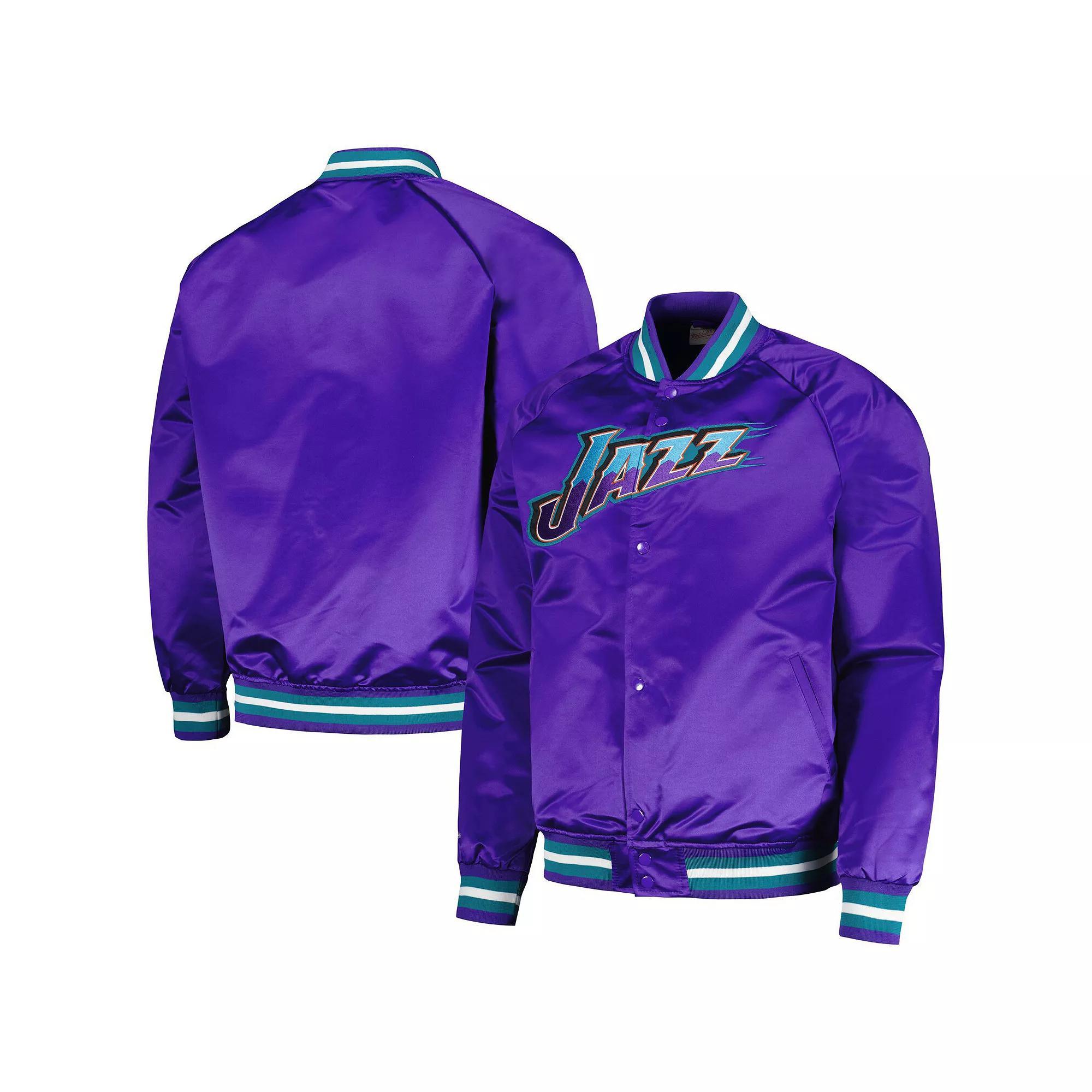 Men's Mitchell & Ness Purple Utah Jazz Hardwood Classics  Throwback Wordmark Raglan Full-Snap Jacket, Size: XL, Jaz Purple Product Image