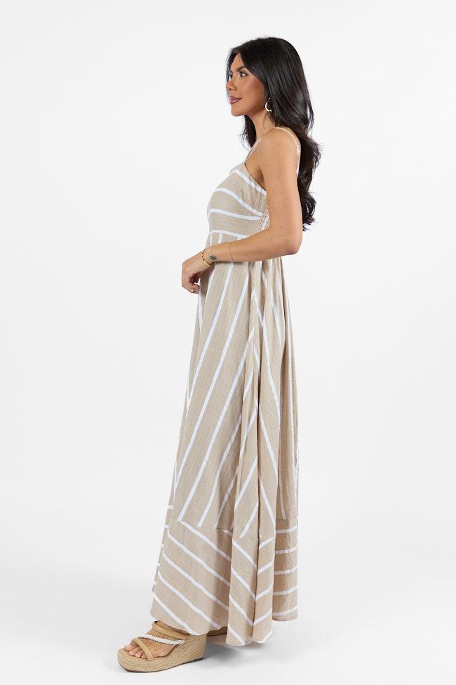 Come Sail Away Neutral Striped Maxi Dress Product Image