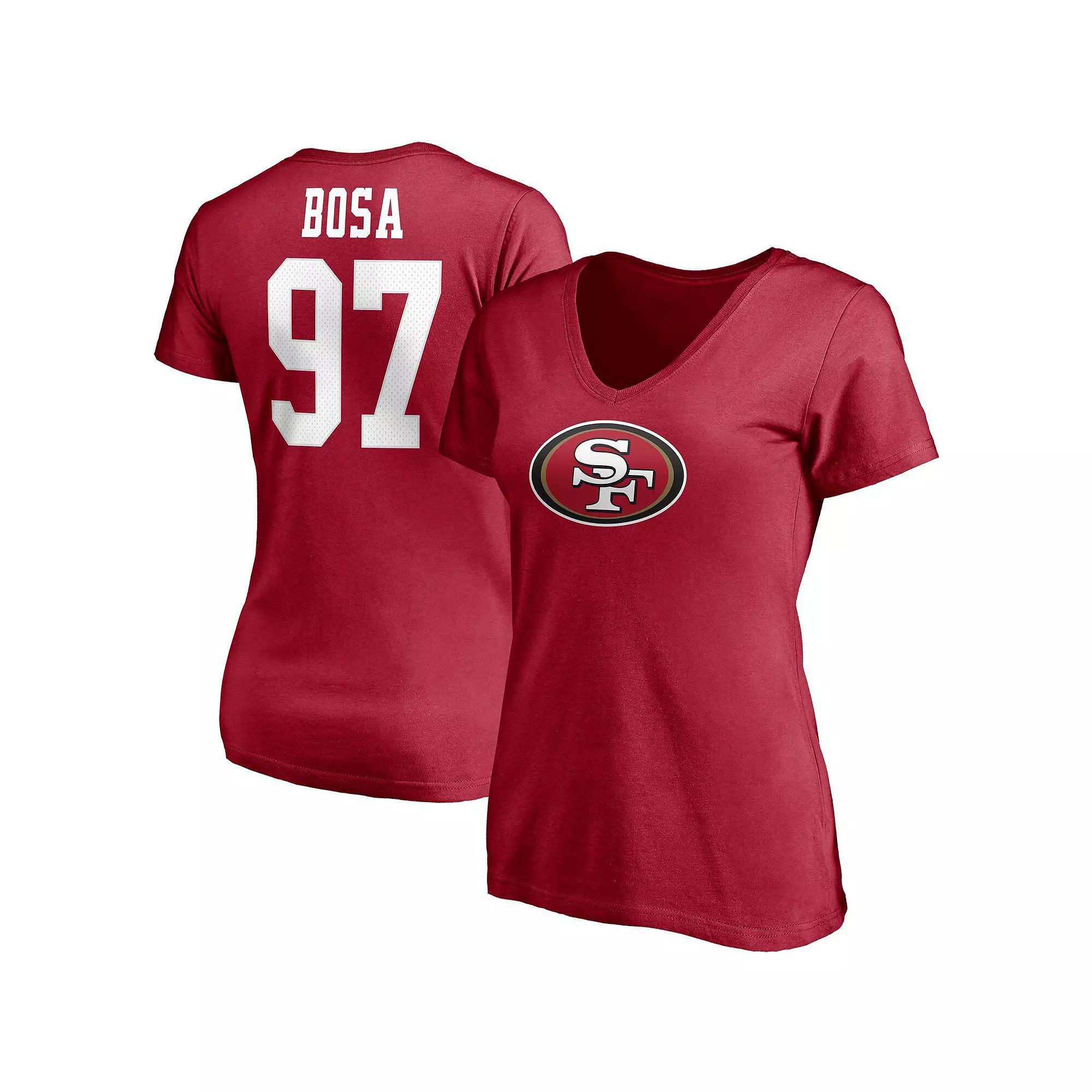 Women's Fanatics Branded Nick Bosa Scarlet San Francisco 49ers Player Icon Name & Number V-Neck T-Shirt, Size: Medium, Red Product Image