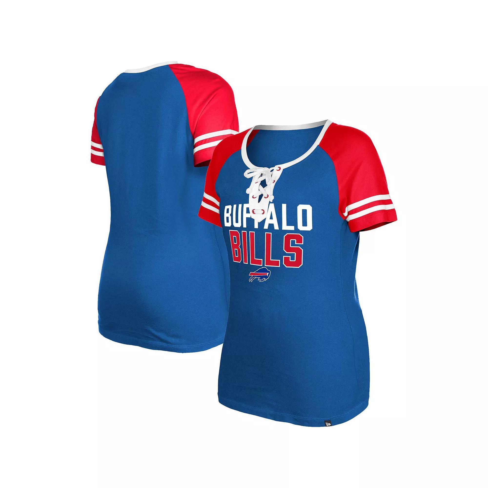 Women's New Era  Royal Buffalo Bills Throwback Raglan Lace-Up T-Shirt, Size: Large, Blue Product Image