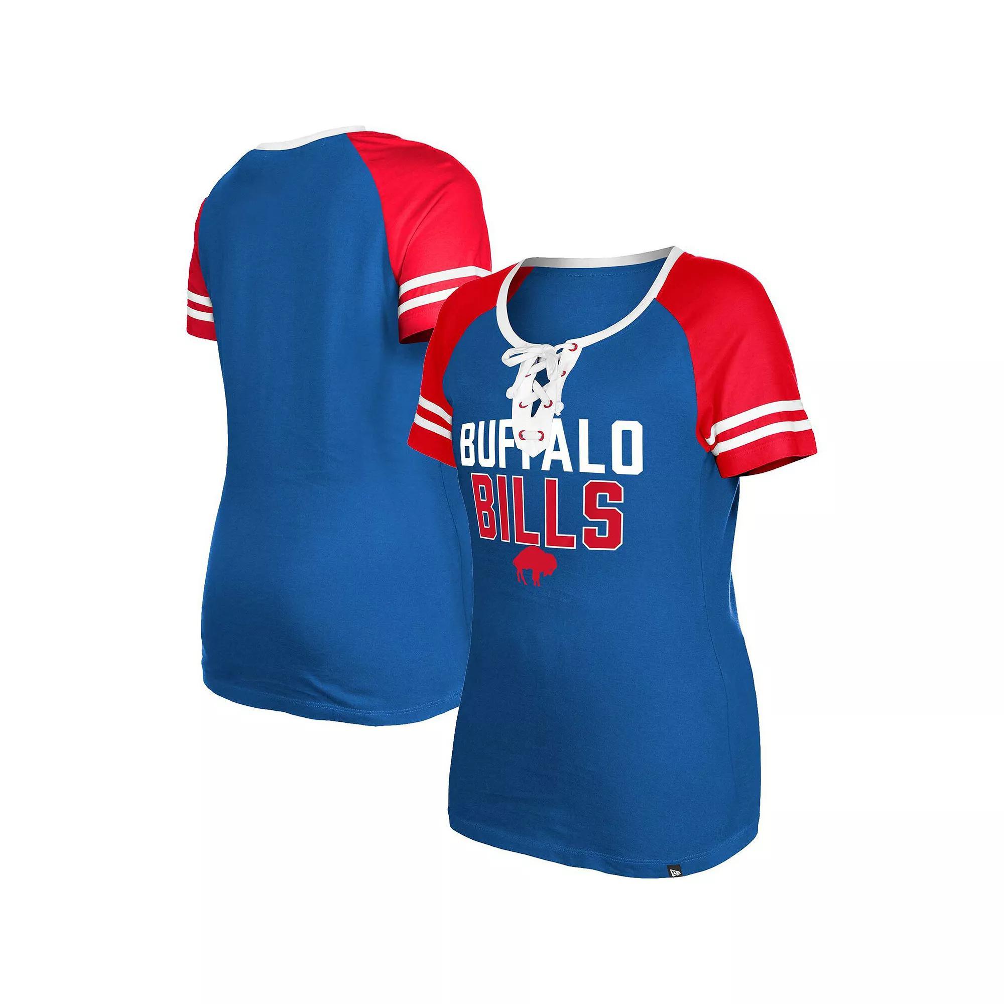 Women's New Era  Royal Buffalo Bills Throwback Raglan Lace-Up T-Shirt, Size: Large, Blue Product Image