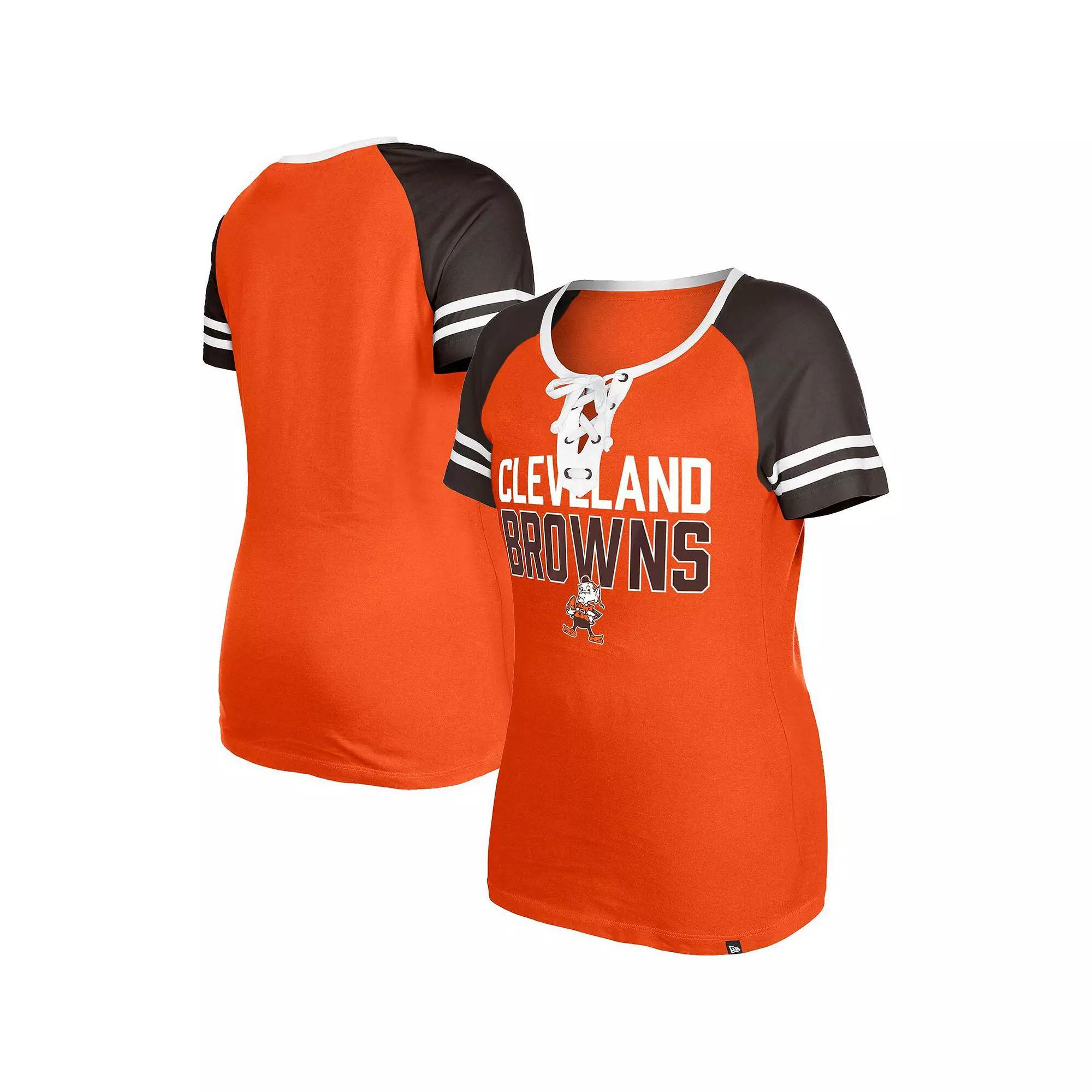 Women's New Era Orange Cleveland Browns Throwback Raglan Lace-Up T-Shirt, Size: XL Product Image