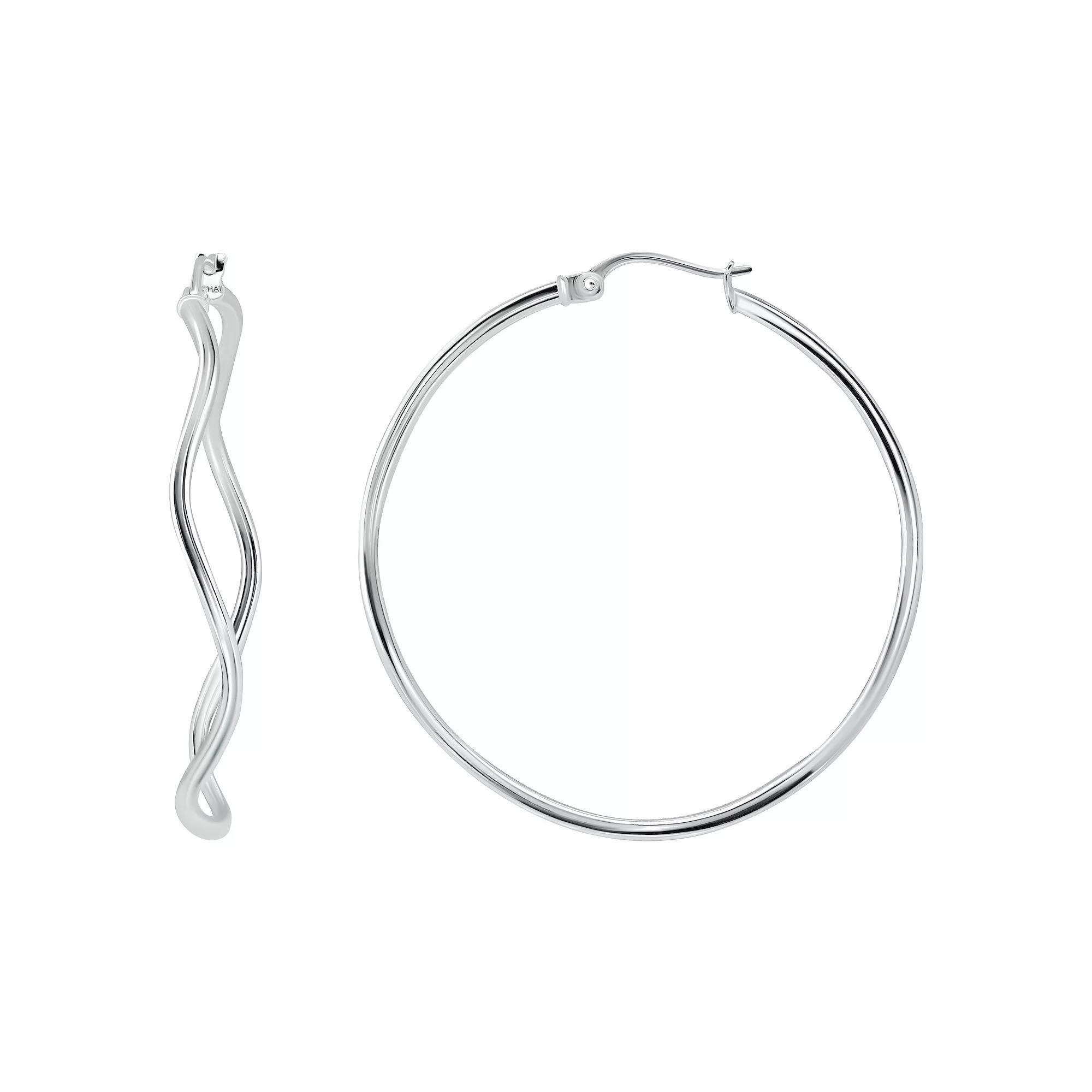Aleure Precioso Sterling Silver Wavy Hoop Earrings, Women's, Silver Tone Product Image