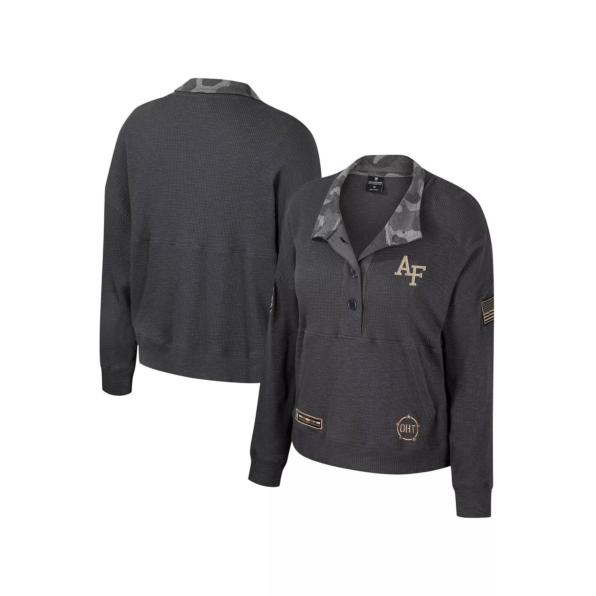 Women's Colosseum  Heather Charcoal Air Force Falcons OHT Military Appreciation Payback Henley Thermal Sweatshirt, Size: Large, Afa Charco Product Image