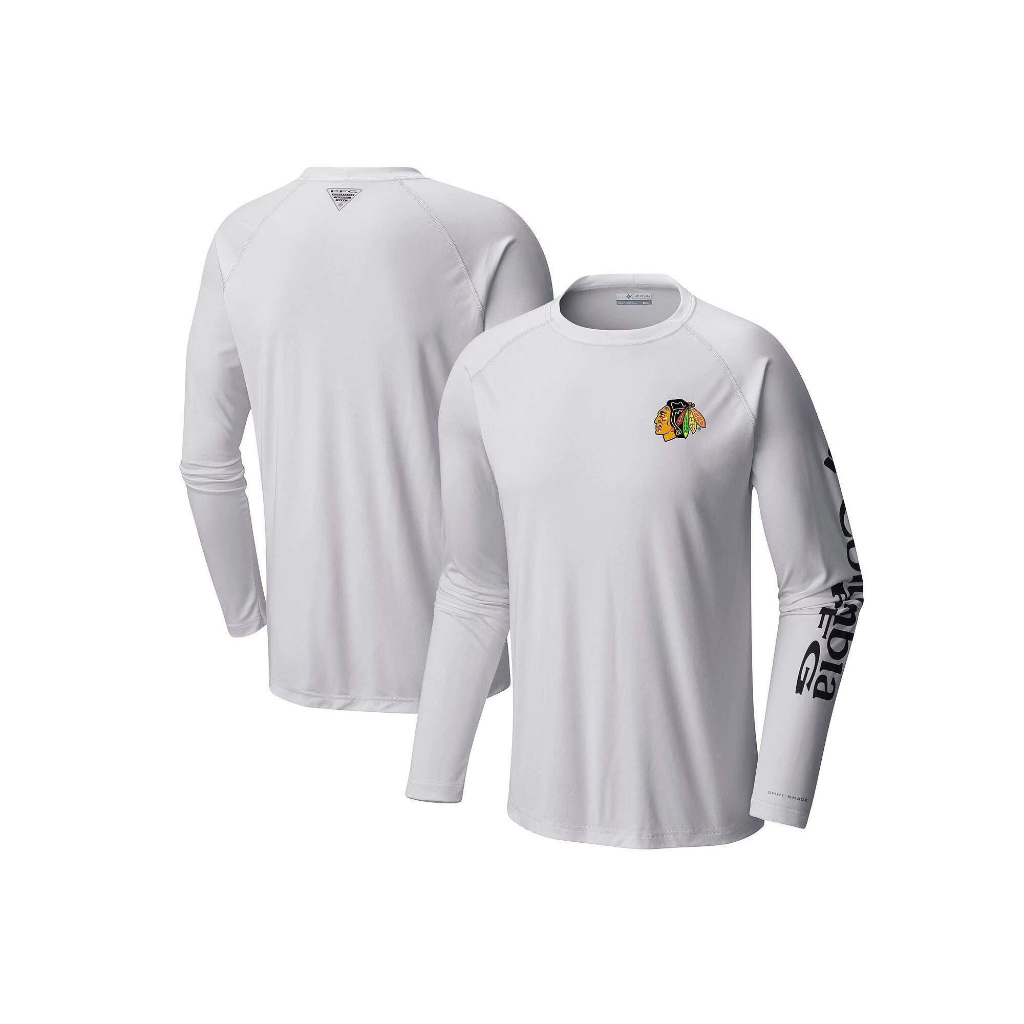 Men's  Columbia White Chicago Blackhawks Terminal Tackle Omni-Shade Raglan Long Sleeve T-Shirt, Size: Large Product Image