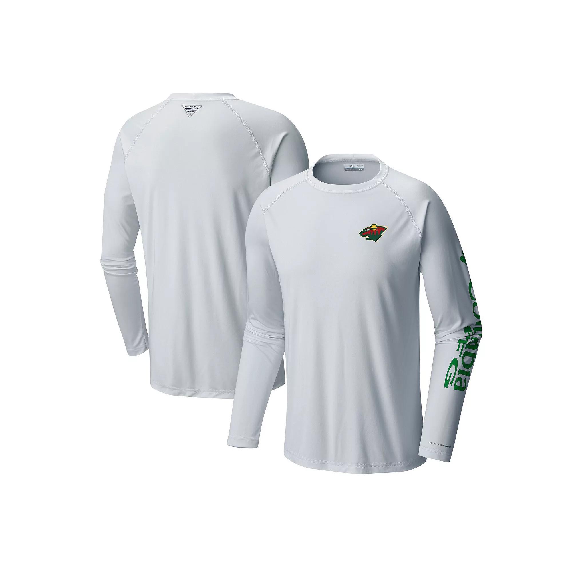 Men's  Columbia White Minnesota Wild Terminal Tackle Omni-Shade Raglan Long Sleeve T-Shirt, Size: XL Product Image