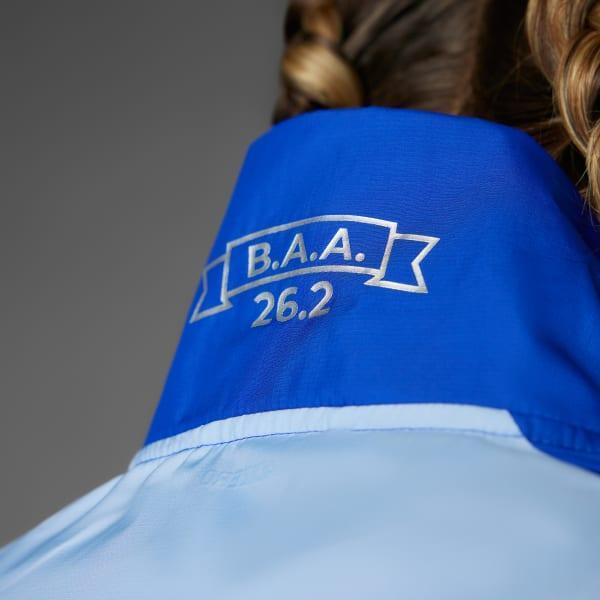 adidas Boston Marathon 2025 Own the Run Celebration Jacket Blue Dawn M Womens Product Image