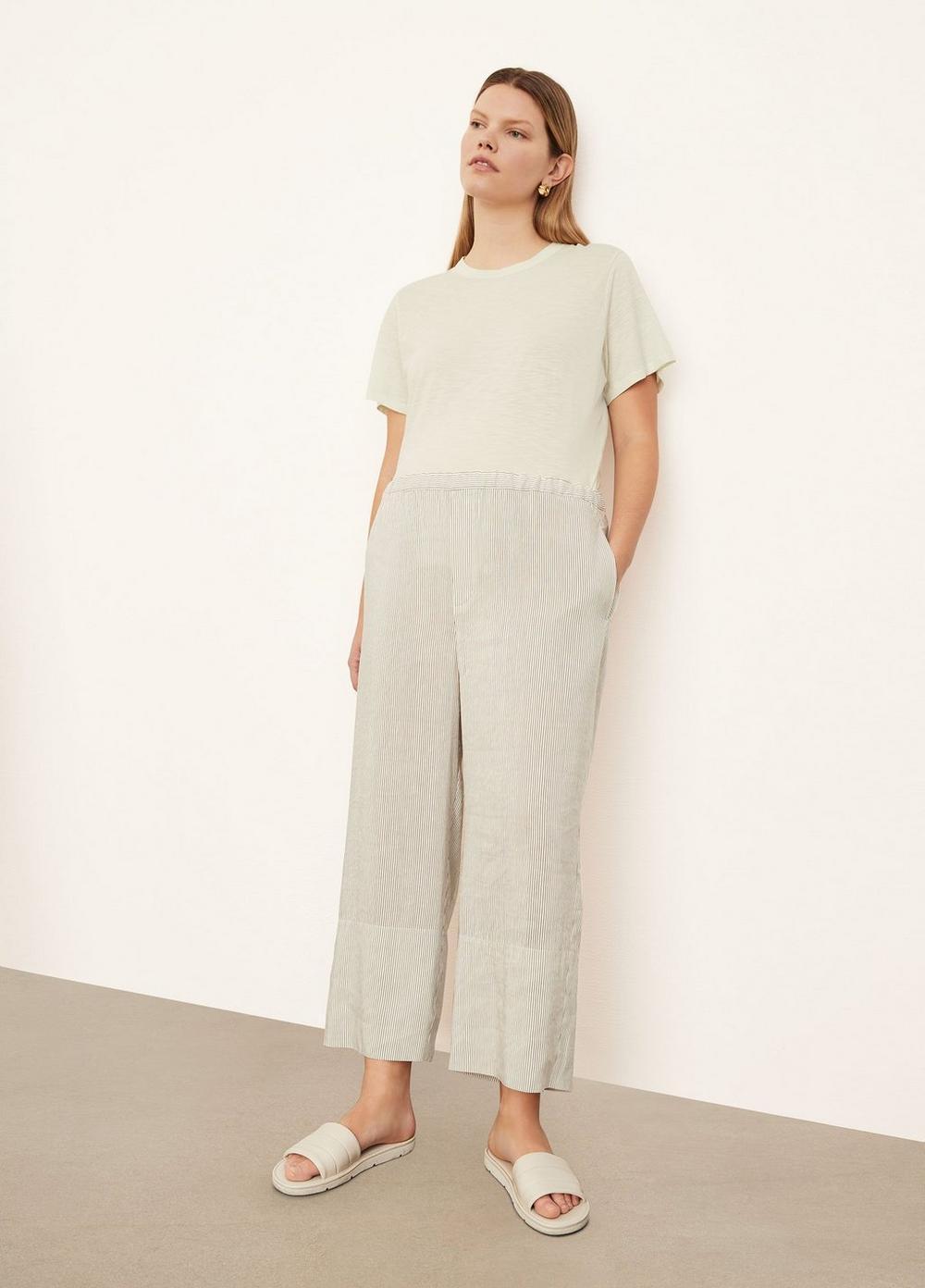 Womens Striped Pull-On Cropped Pant, White/black, Size 1XL Vince Product Image
