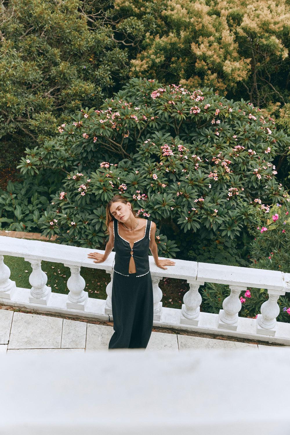 Love Language Linen Button Front Top Black Product Image