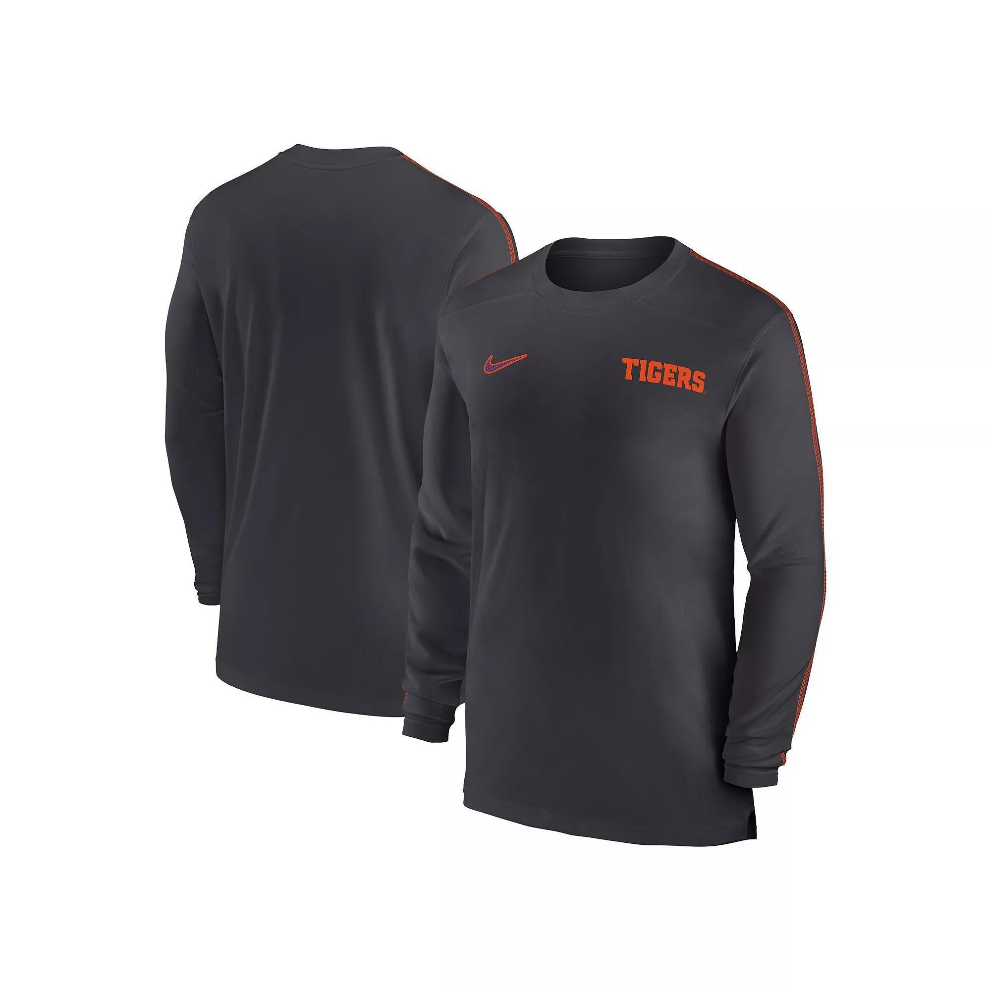 Men's Nike Anthracite Clemson Tigers 2024 Sideline Coach UV Performance Long Sleeve T-Shirt, Size: 3XL, Grey Product Image