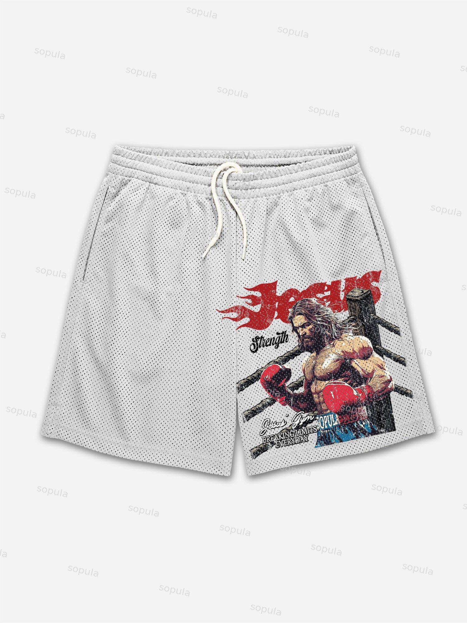 Jesus' Gym Boxer Graphic Print Mesh Shorts Product Image