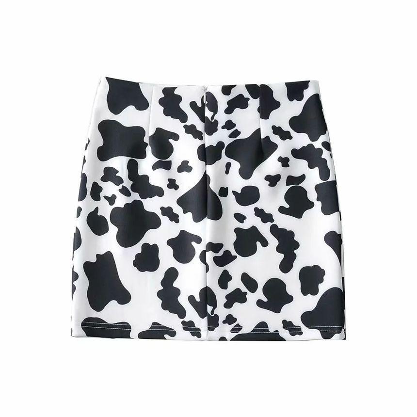 Cow Print Slit Mini Pencil Skirt Product Image