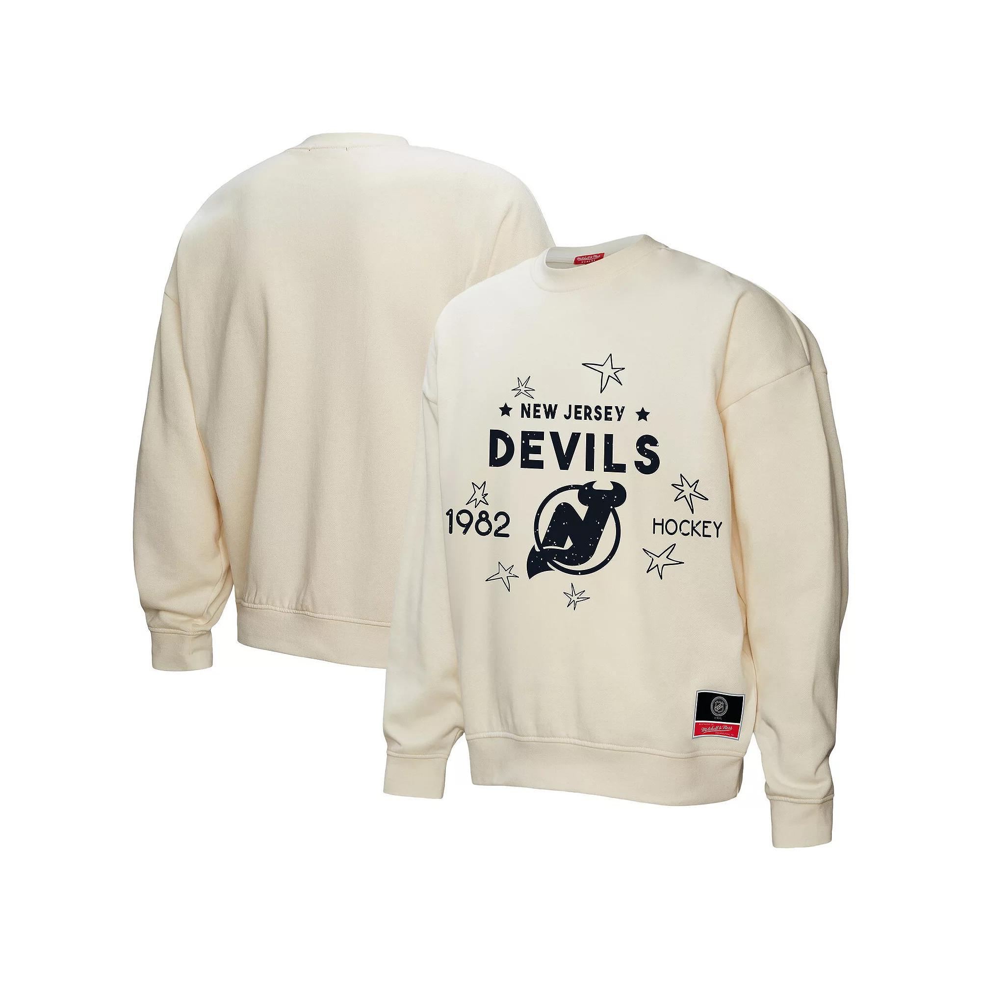 Women's Mitchell & Ness  Cream New Jersey Devils Logo 3.0 Pullover Sweatshirt, Size: XL, Nhl Beige Product Image