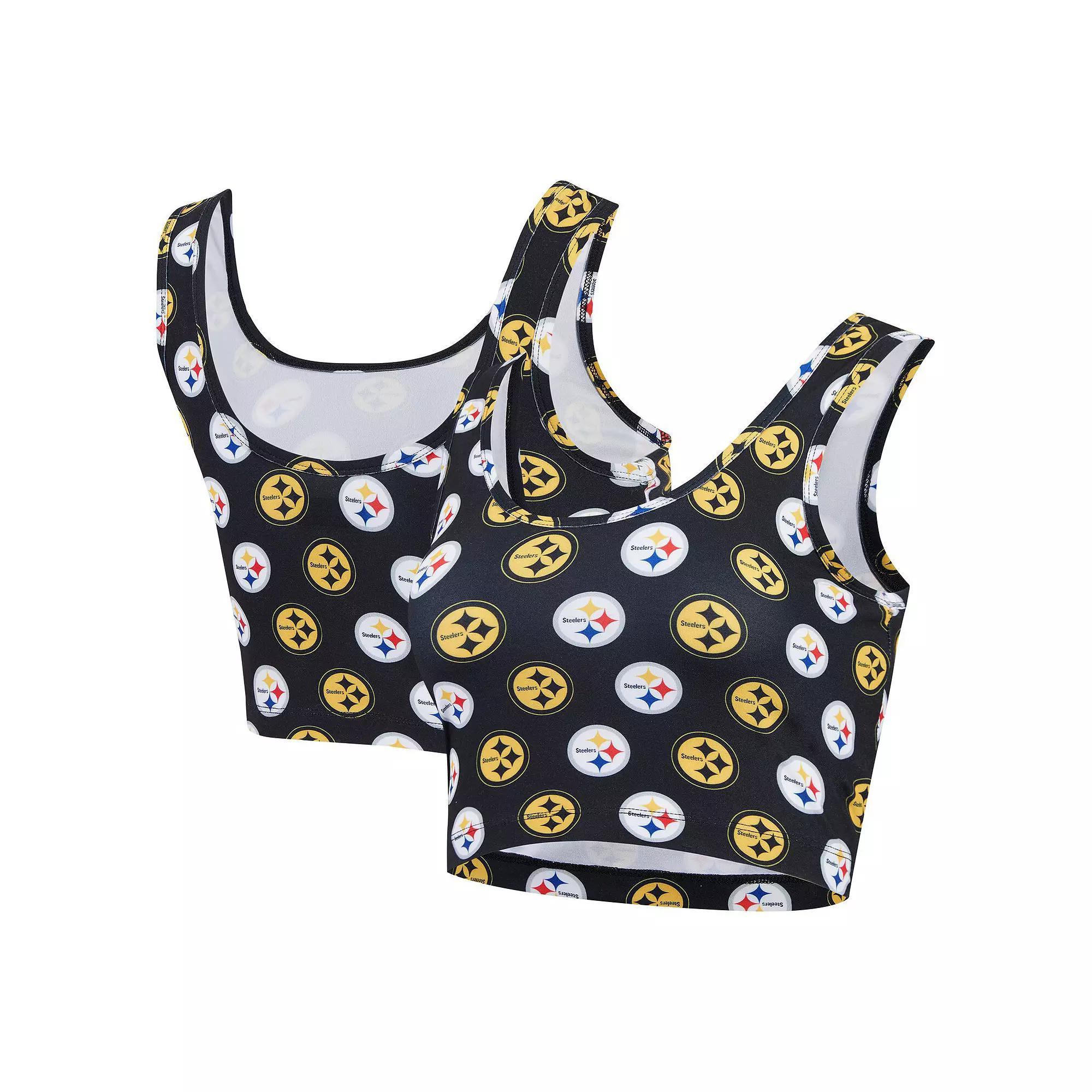 Women's Concepts Sport Black Pittsburgh Steelers Record Allover Print Bralette, Size: Medium Product Image