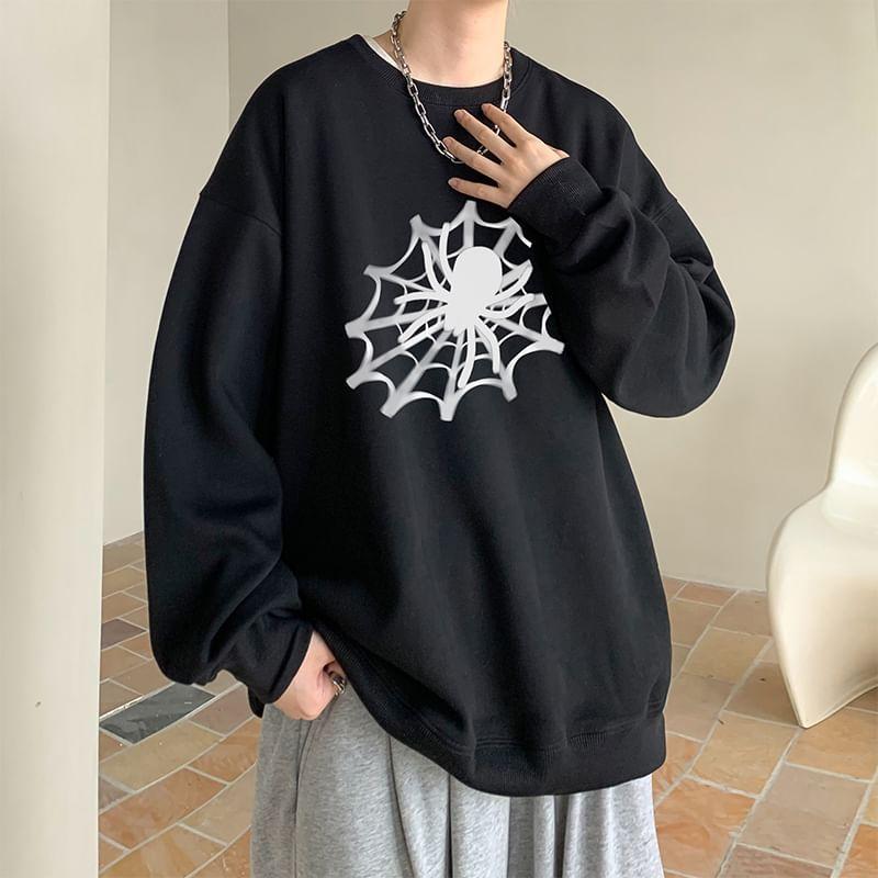 Round Neck Spider Print Sweatshirt Product Image