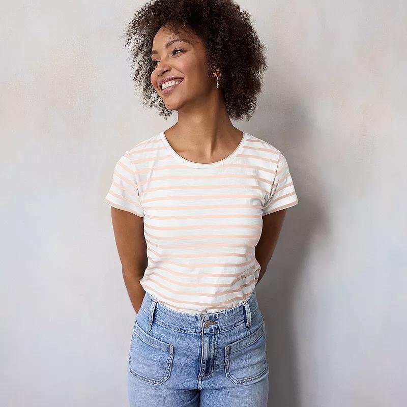 Women's LC Lauren Conrad Short Sleeve Tee, Size: XXL, Ivory Basque Stripe Product Image