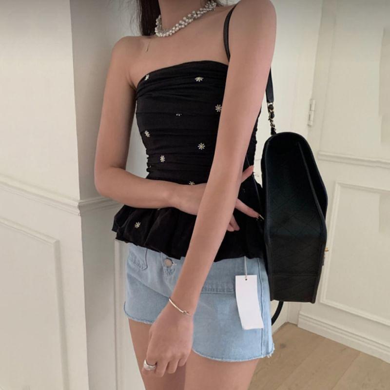 Floral Embroidered Peplum Tube Top Product Image