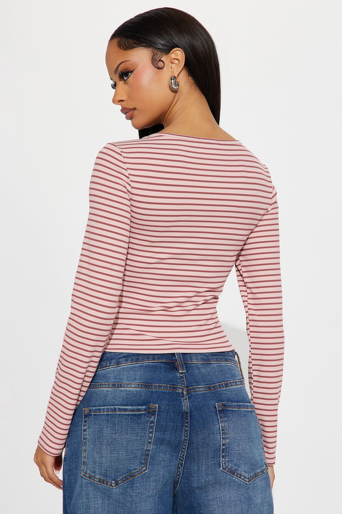 Channa Striped Ribbed Long Sleeve Top - Mauve/combo Female Product Image