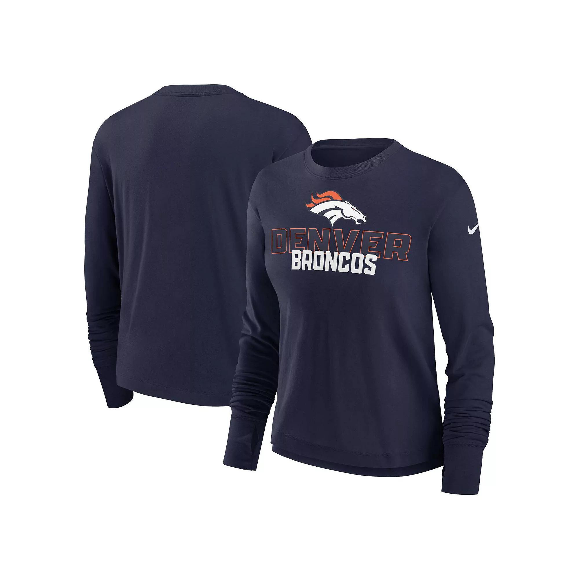 Women's Nike Navy Denver Broncos High Hip Performance Long Sleeve T-Shirt, Size: XL, Blue Product Image