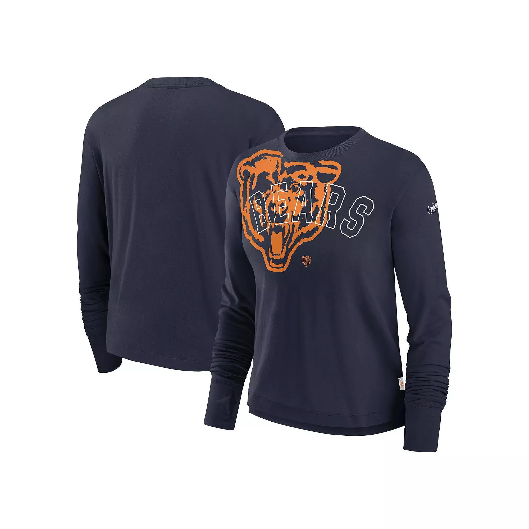 Women's Nike Navy Chicago Bears Layered Logo Cropped Long Sleeve Fashion T-Shirt, Size: Small, Blue Product Image