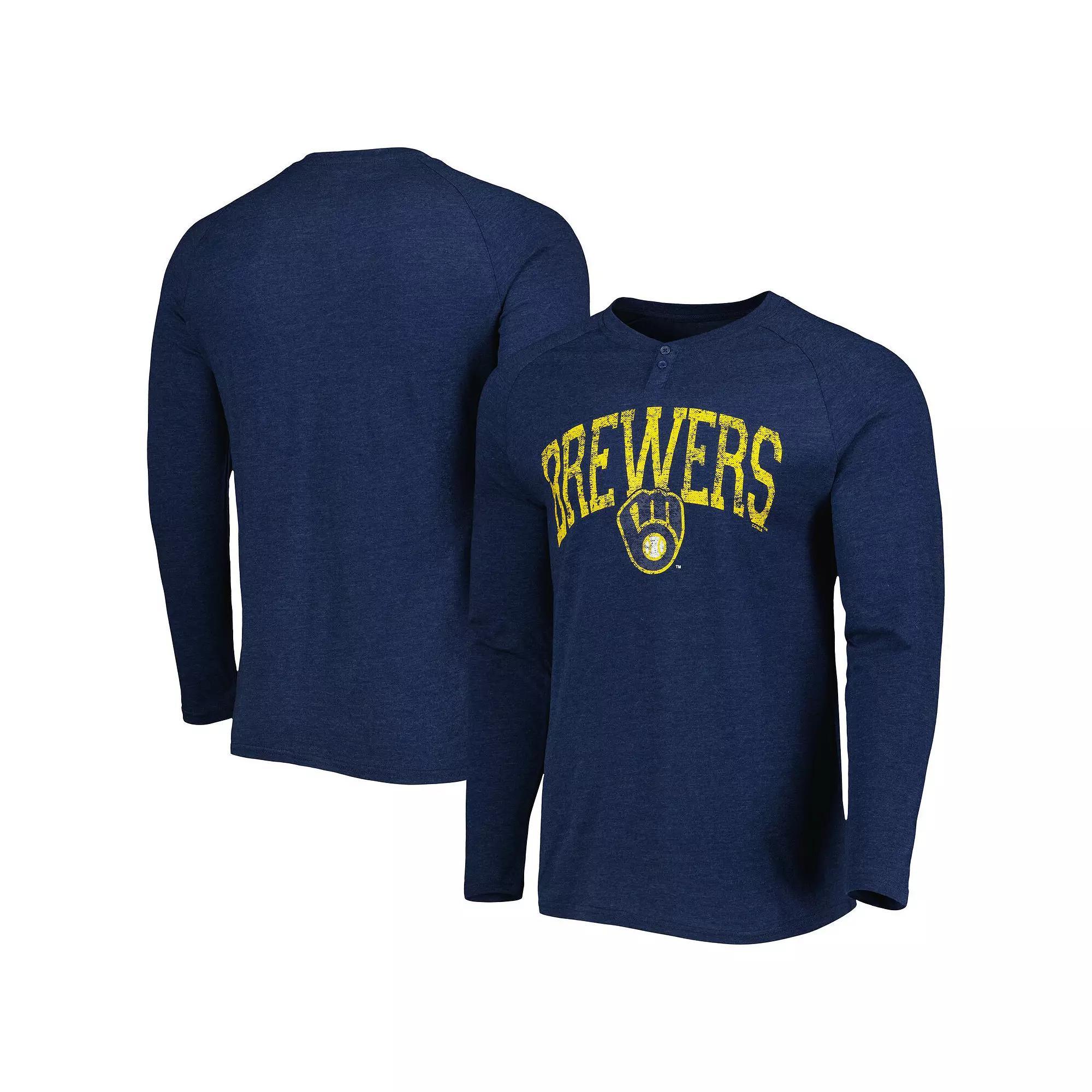 Men's Concepts Sport Heather Navy Milwaukee Brewers Inertia Raglan Long Sleeve Henley T-Shirt, Size: Medium, Blue Product Image