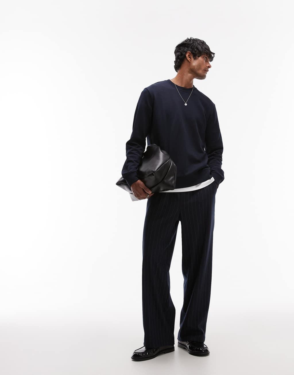 ARKET minimal jersey sweatshirt with crew neck in navy Product Image