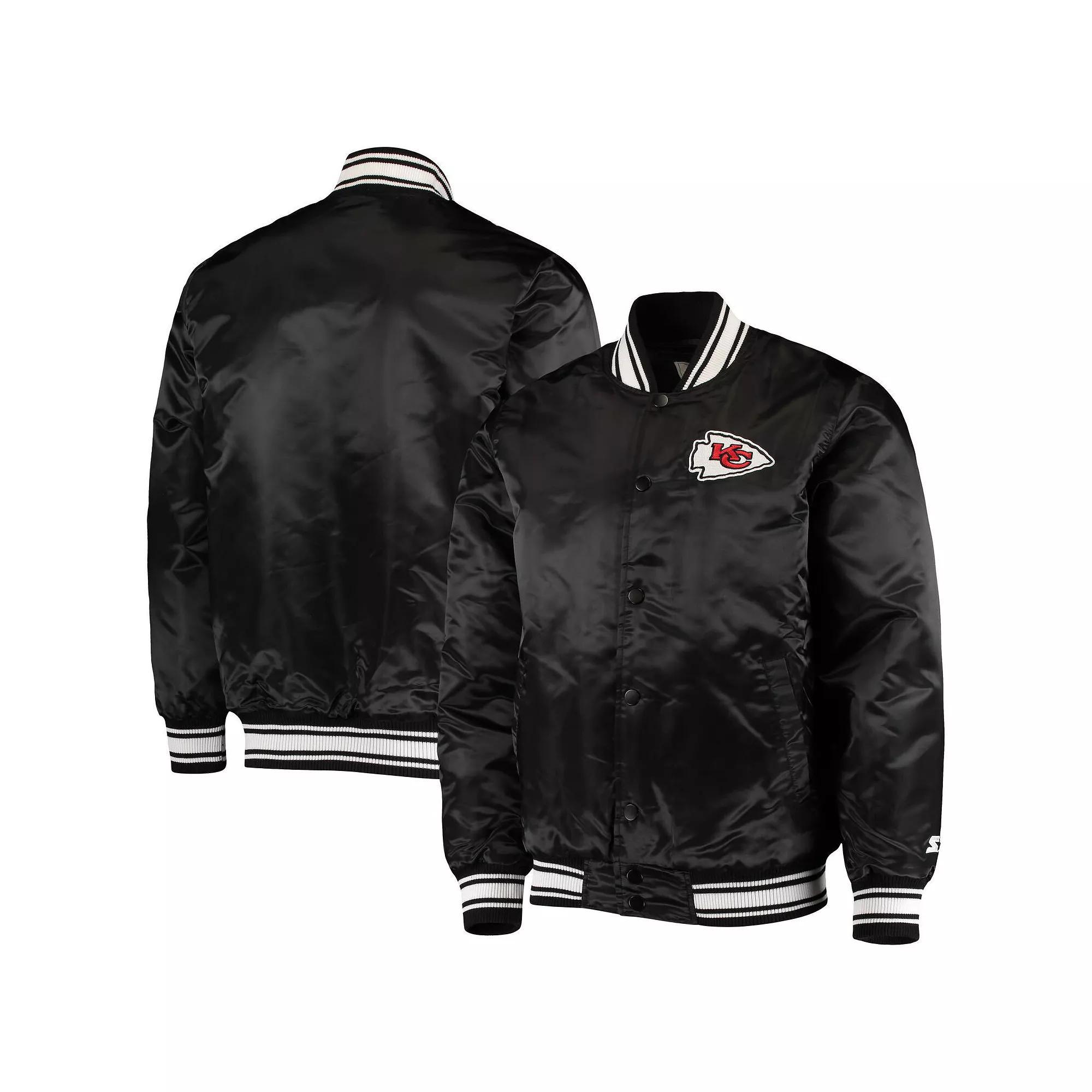 Men's Starter Black Kansas City Chiefs Locker Room Satin Varsity Full-Snap Jacket, Size: XL Product Image
