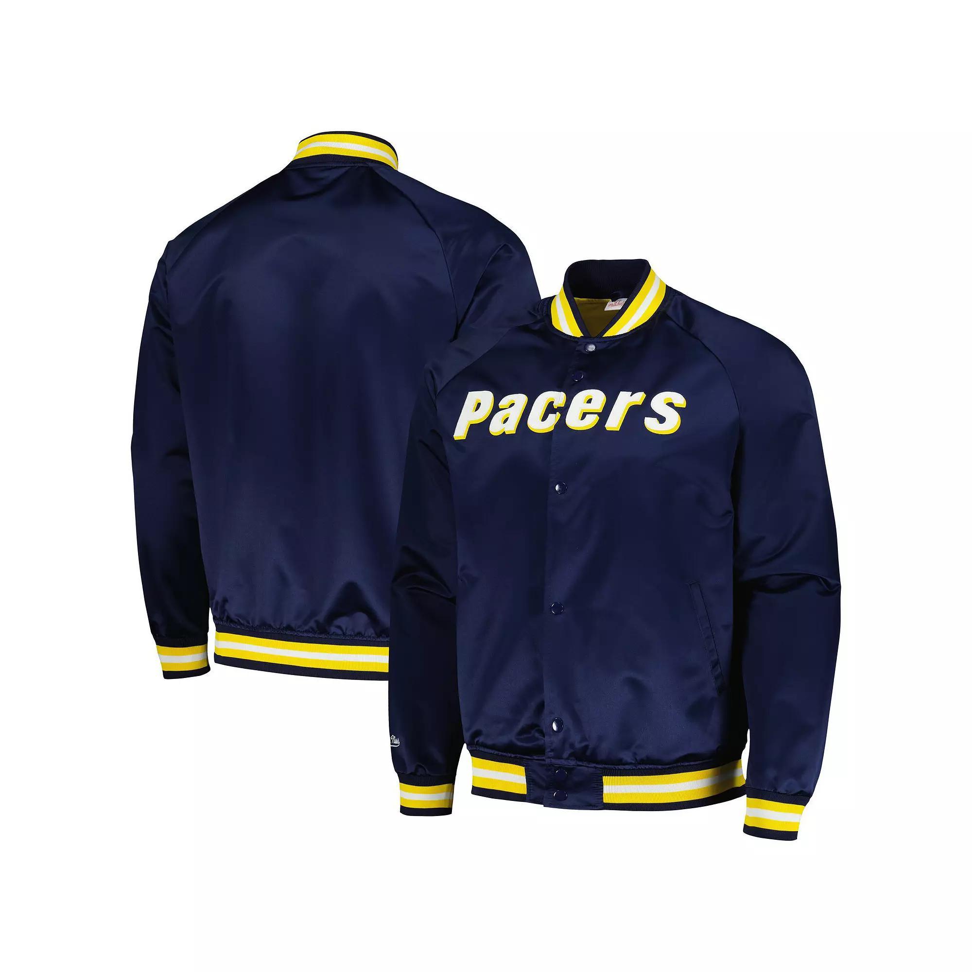 Men's Mitchell & Ness Navy Indiana Pacers Hardwood Classics  Throwback Wordmark Raglan Full-Snap Jacket, Size: 2XL, Blue Product Image