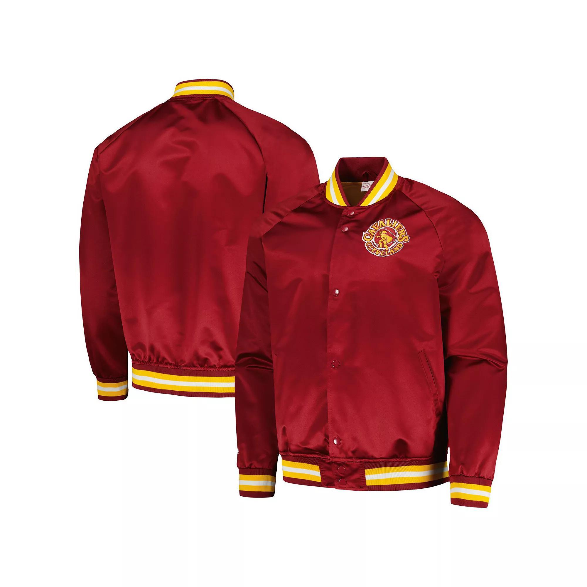Men's Mitchell & Ness Wine Cleveland Cavaliers Hardwood Classics  Throwback Wordmark Raglan Full-Snap Jacket, Size: Large, Team Product Image