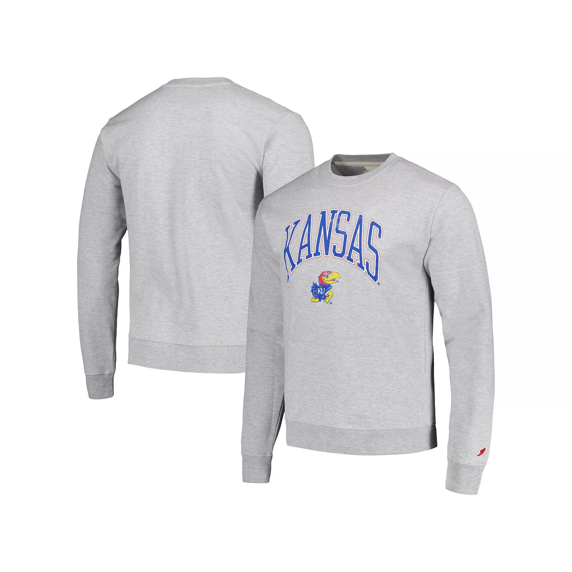 Men's League Collegiate Wear Heather Gray Kansas Jayhawks Tall Arch Essential Pullover Sweatshirt, Size: Small, Grey Product Image