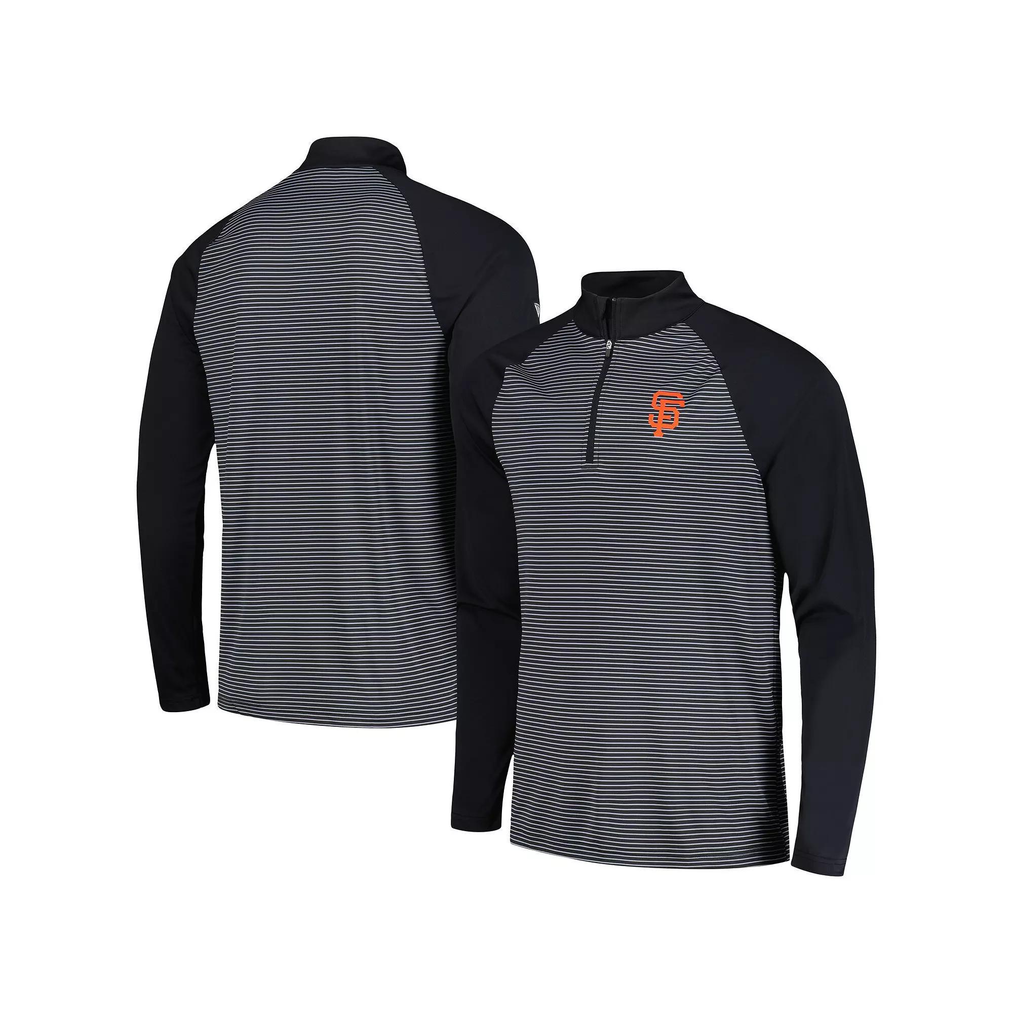 Men's Levelwear Black San Francisco Giants Charter Striped Raglan Quarter-Zip Top, Size: 2XL Product Image