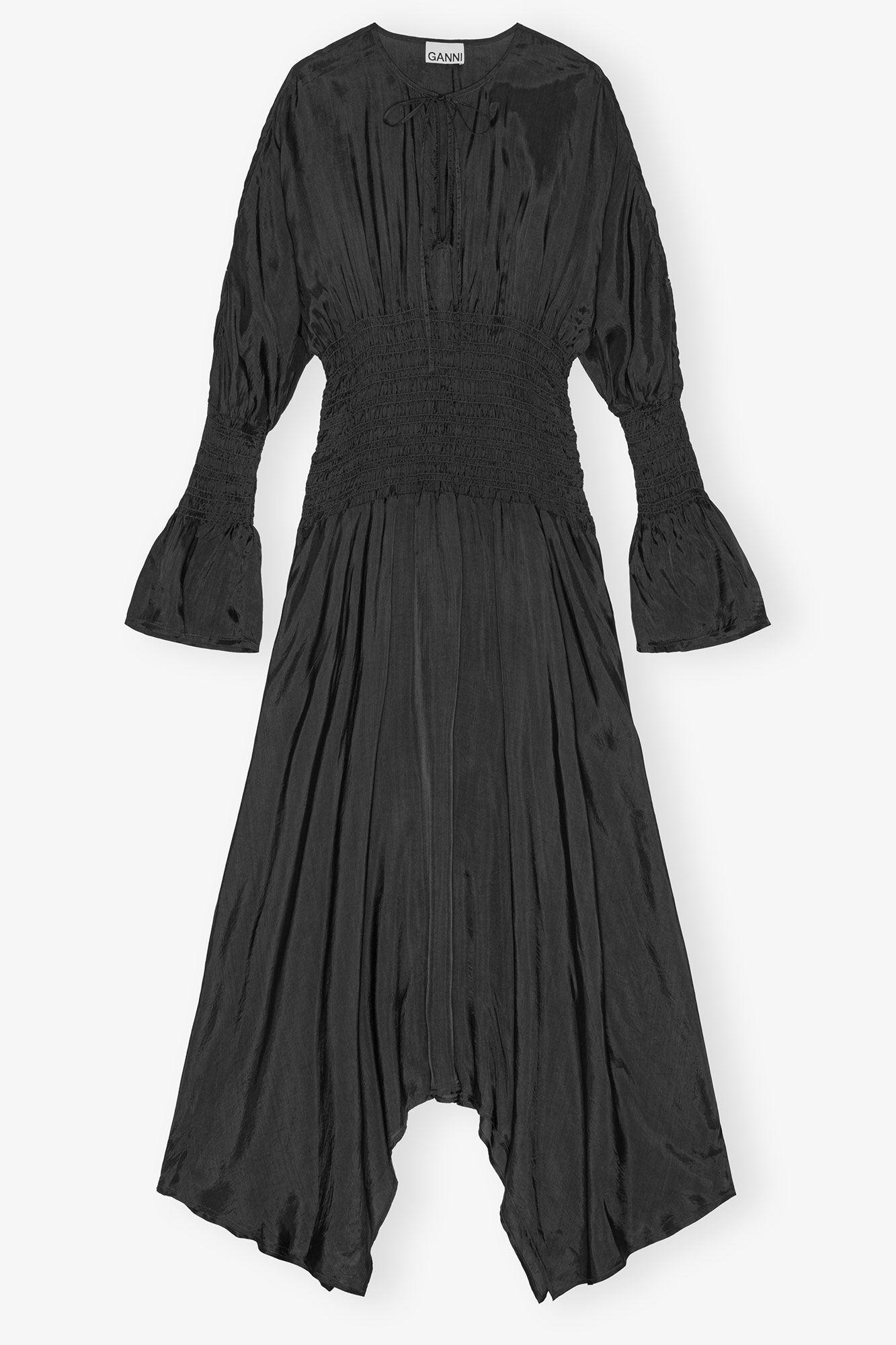 Black Viscose Habotai Smock Midi Dress Product Image