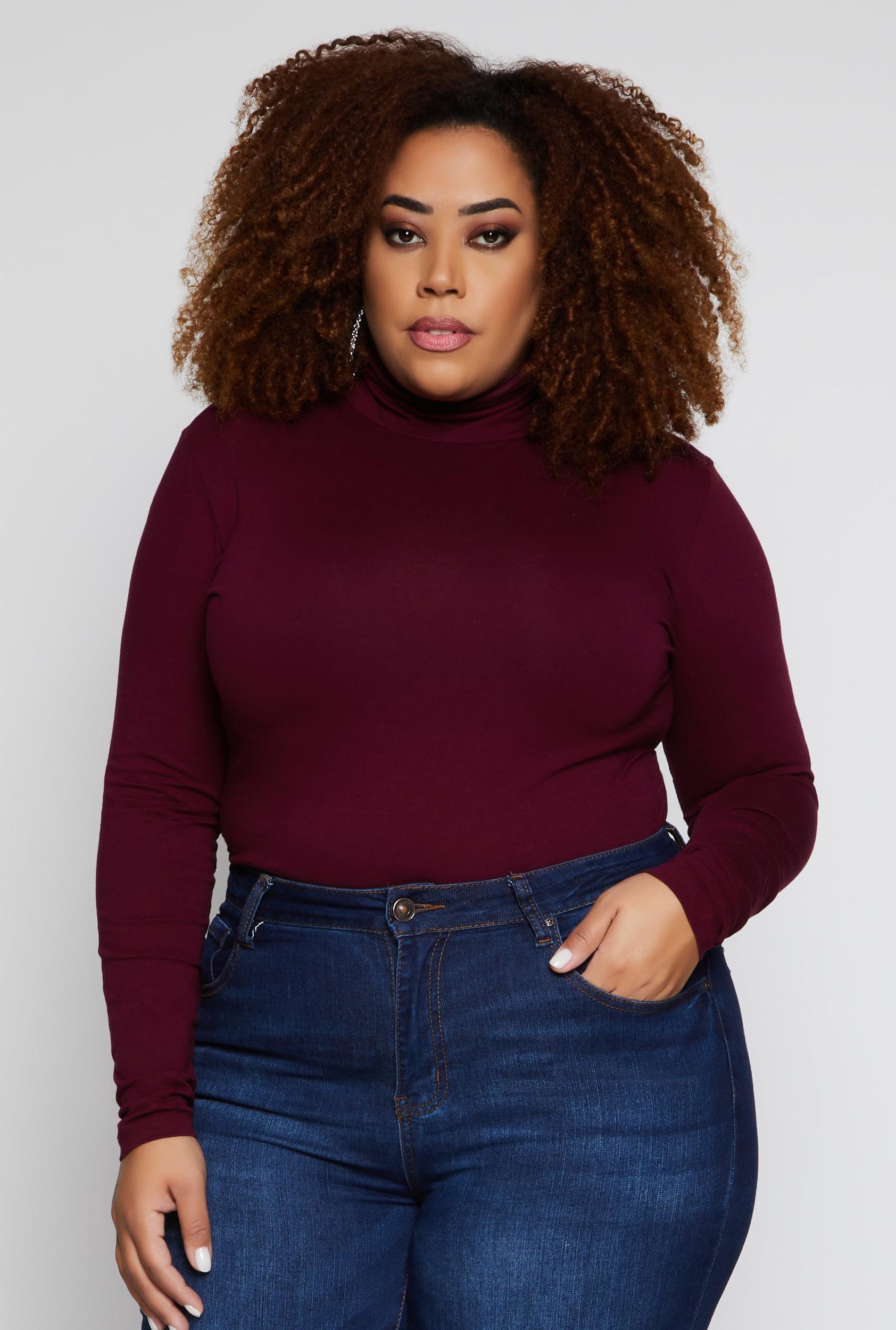 Womens Plus Size Ruched Mock Neck T Shirt Product Image