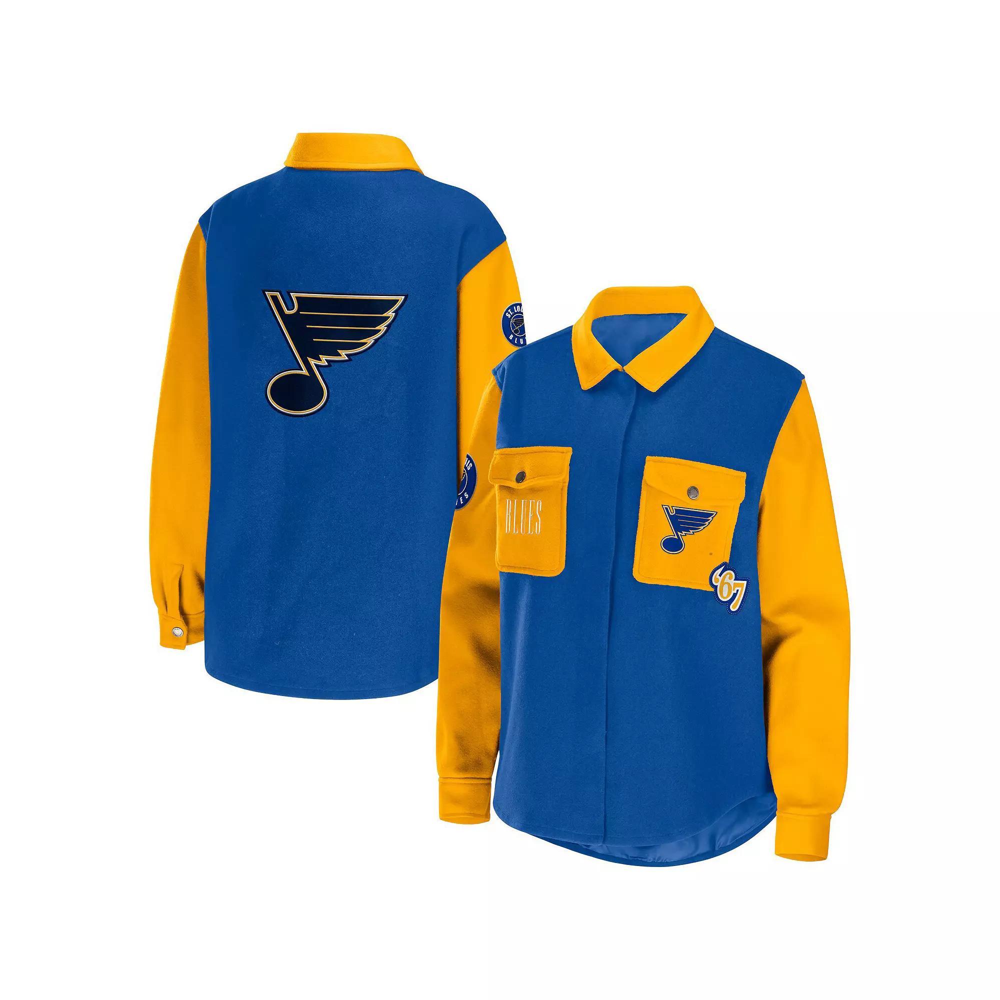 Women's WEAR by Erin Andrews Blue/Gold St. Louis Blues Colorblock Button-Up Shirt Jacket, Size: Large Product Image