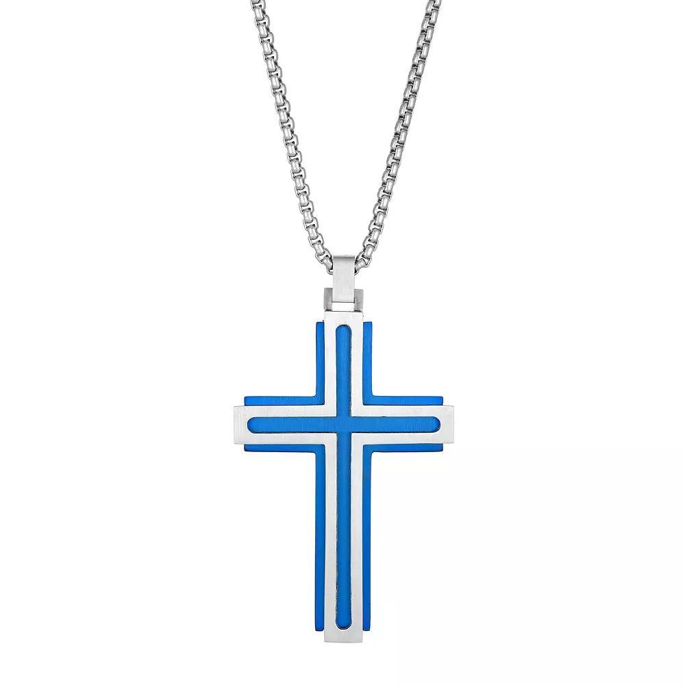 LYNX Men's Blue Ion-Plated Stainless Steel Cross Pendant Necklace, Size: 24", Two Tone Product Image