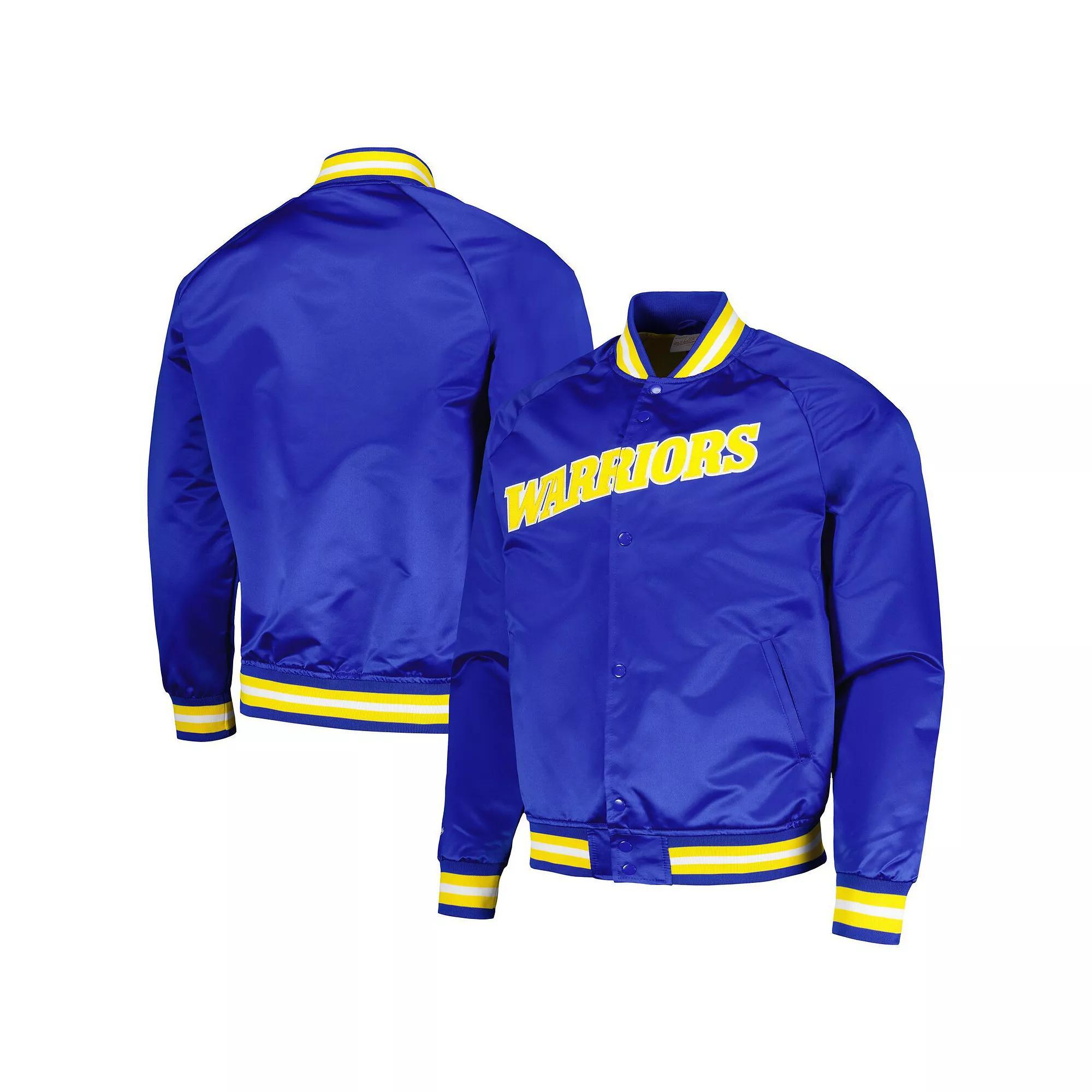 Mens Mitchell & Ness Royal Golden State Warriors Hardwood Classics Throwback Wordmark Raglan Full-Snap Jacket Product Image