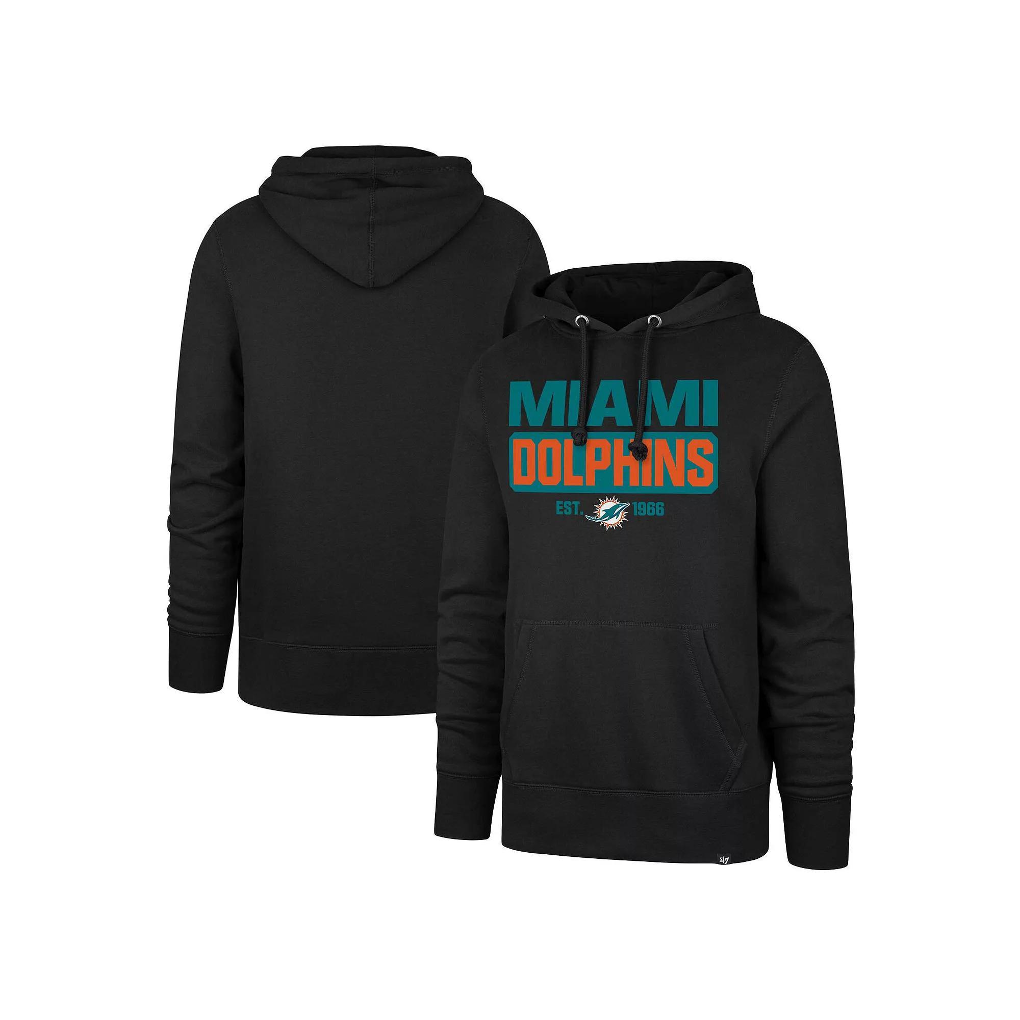 Men's '47 Black Miami Dolphins Box Out Headline Pullover Hoodie, Size: 2XL Product Image